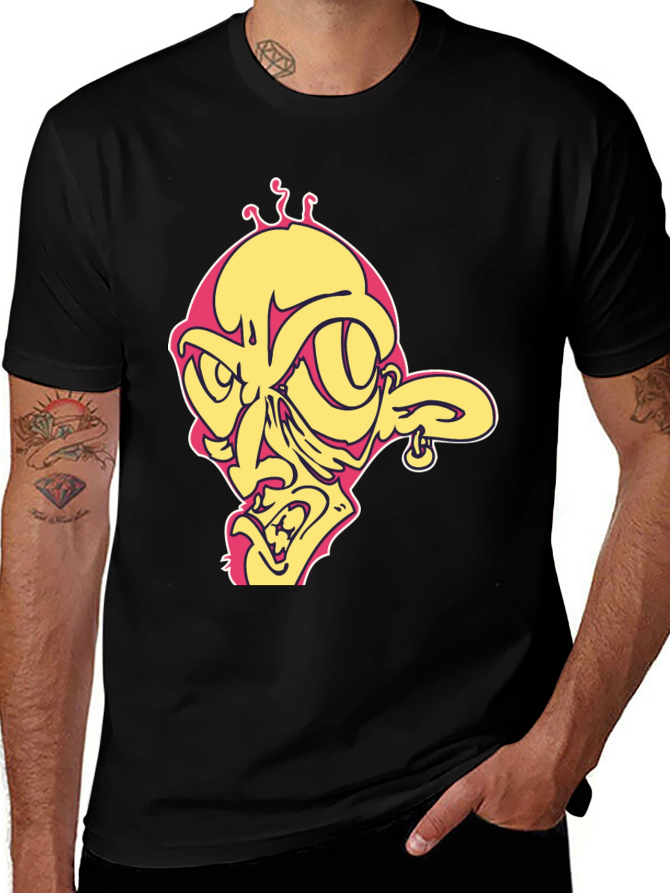 Variant 20 of Edgy Cartoon Face Graphic Black T-Shirt