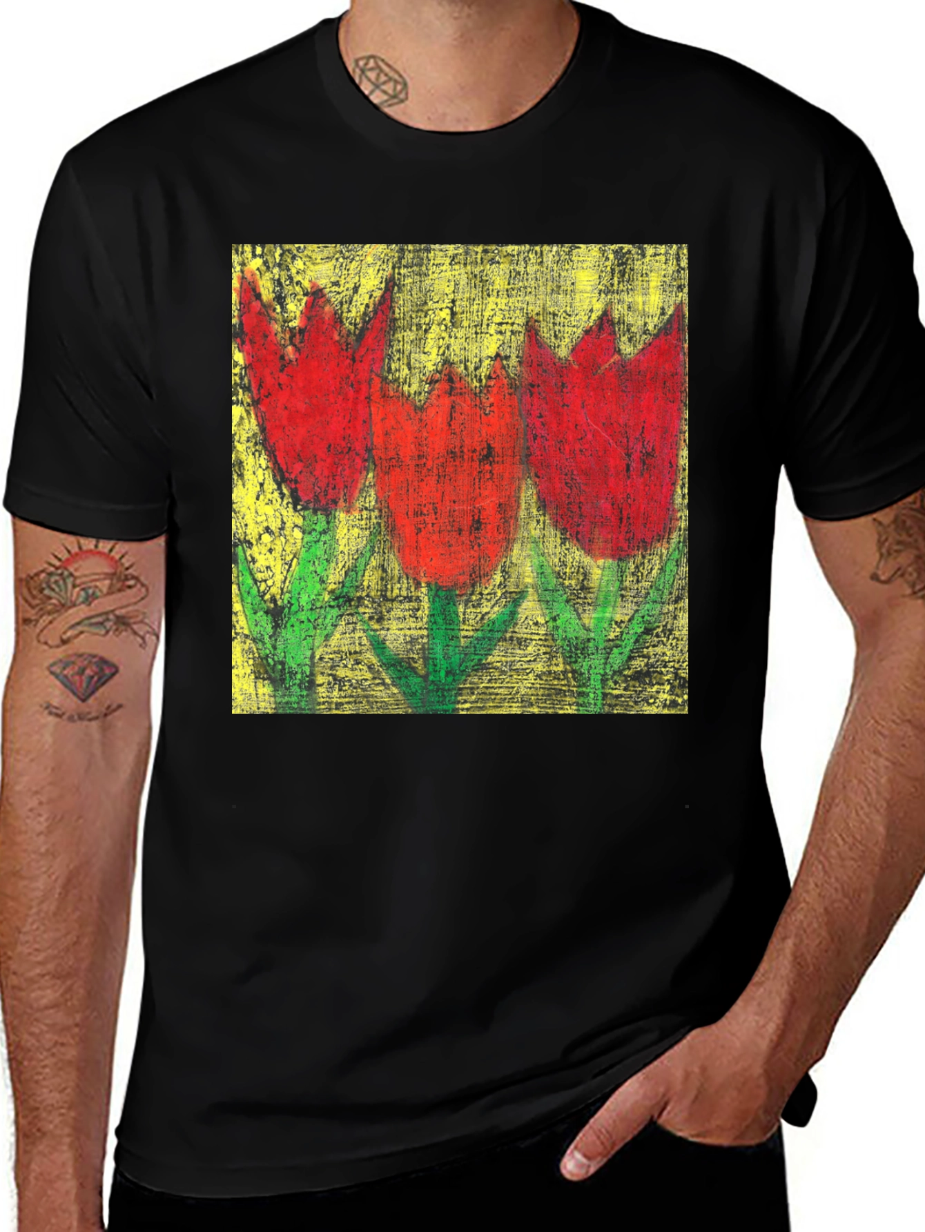 Variant 17 of Tulip Painting Tee - Artistic Floral Design