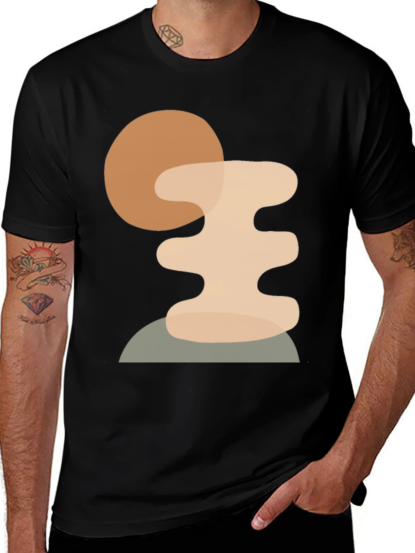 Variant 30 of Abstract Geometric Graphic Print Tee - Black
