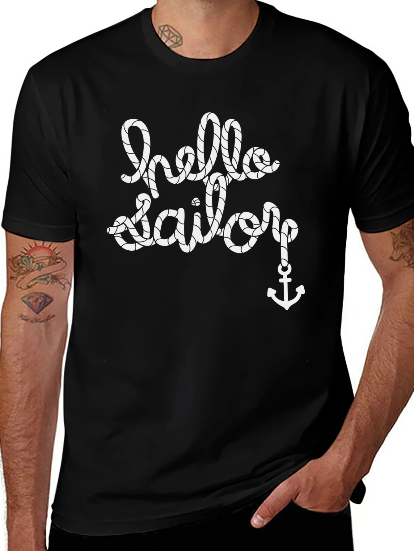 Variant 4 of Nautical "Hello Sailor" Graphic Tee - Soft Cotton