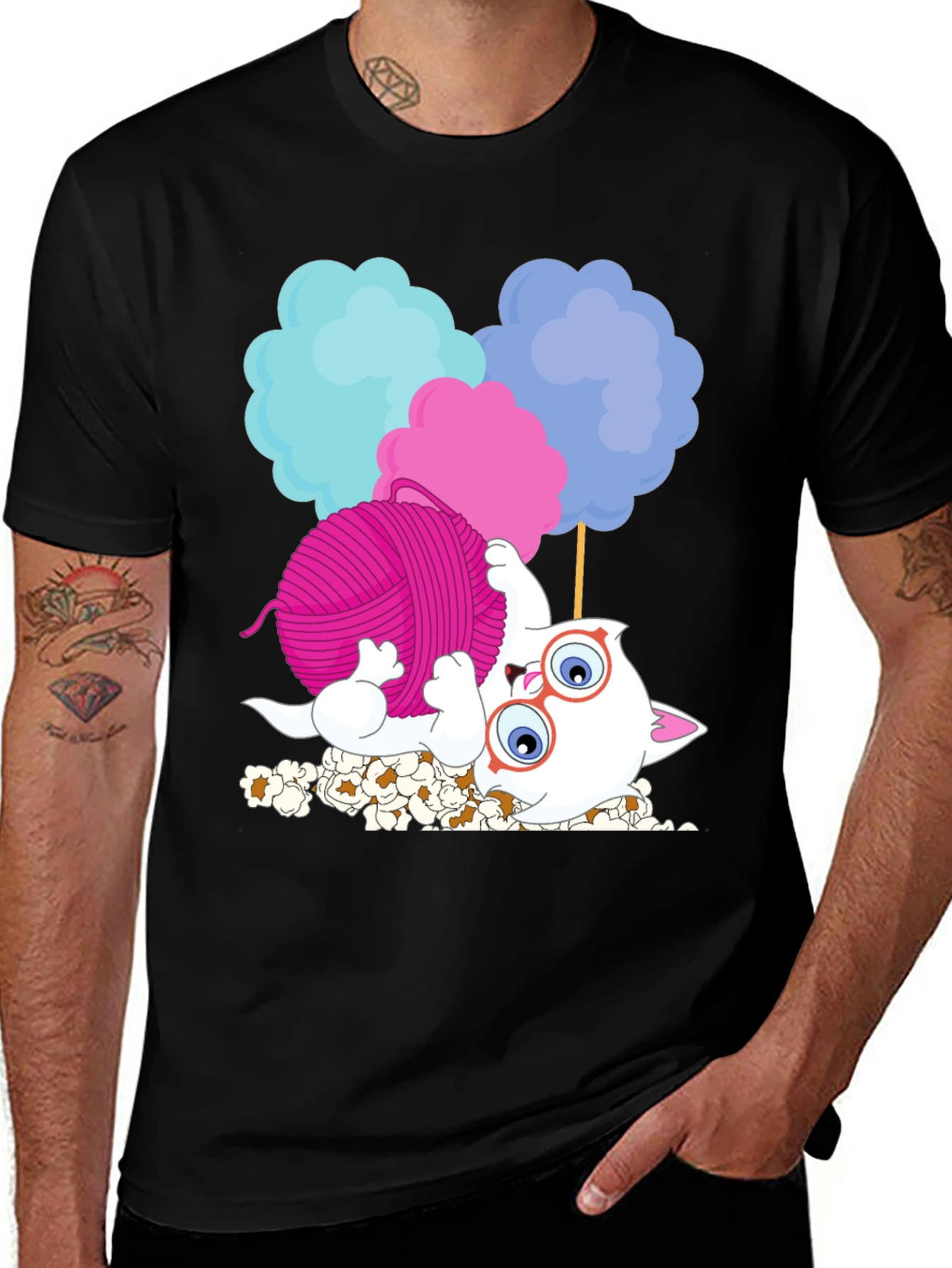 Variant 5 of Funny Cat Yarn Cotton Candy Graphic T-Shirt