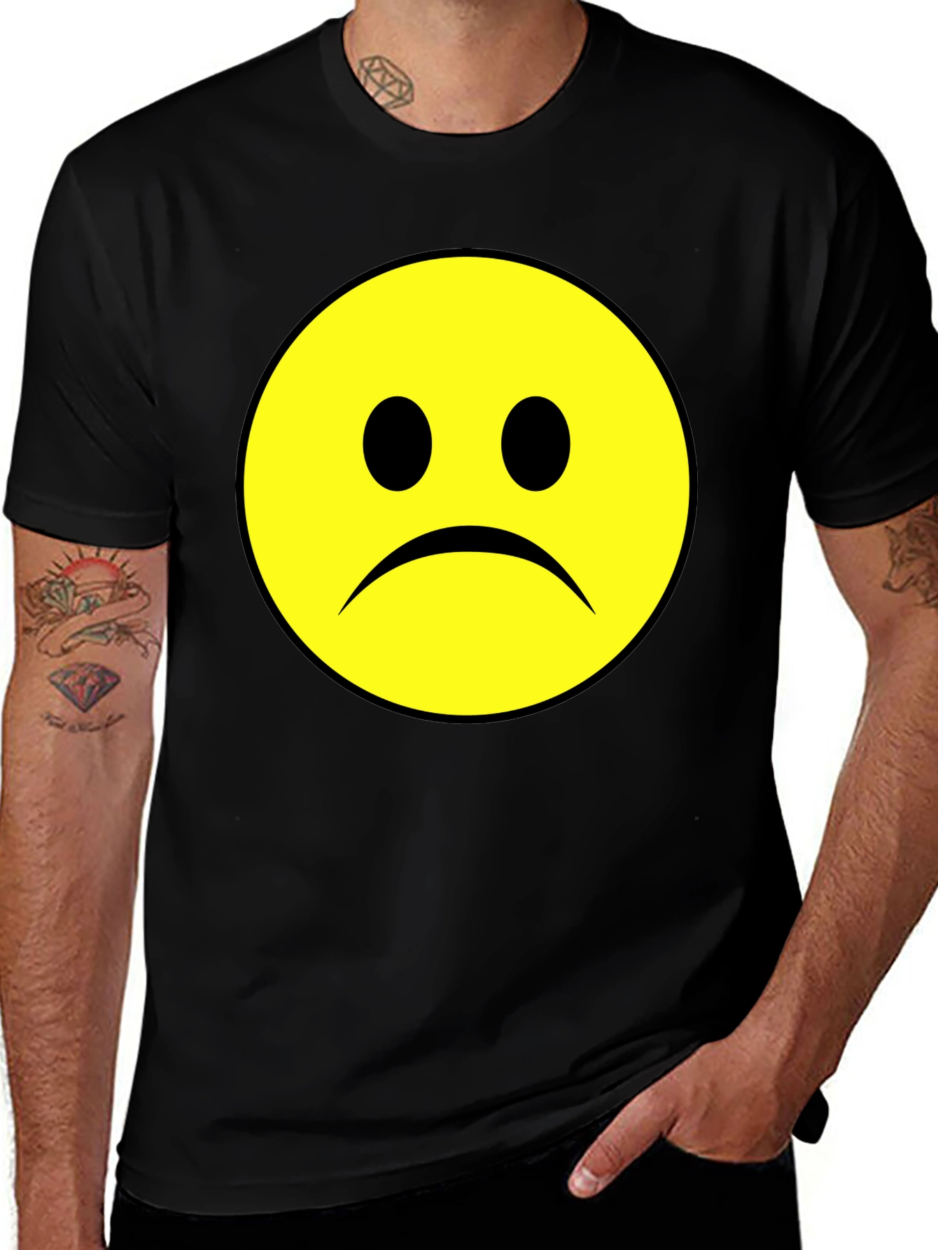 Variant 19 of Sad Face Graphic Tee - Black Cotton T-Shirt