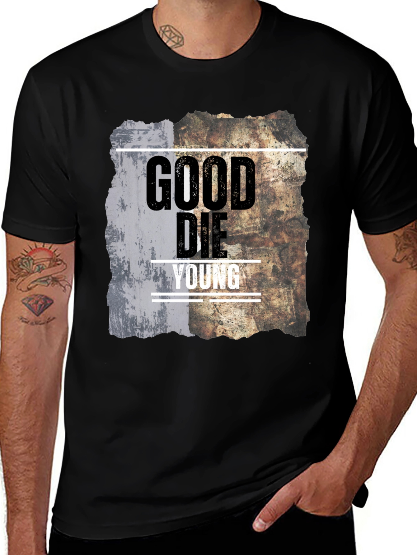 Variant 27 of Good Die Young Graphic Print Tee - Stylish Black T-Shirt