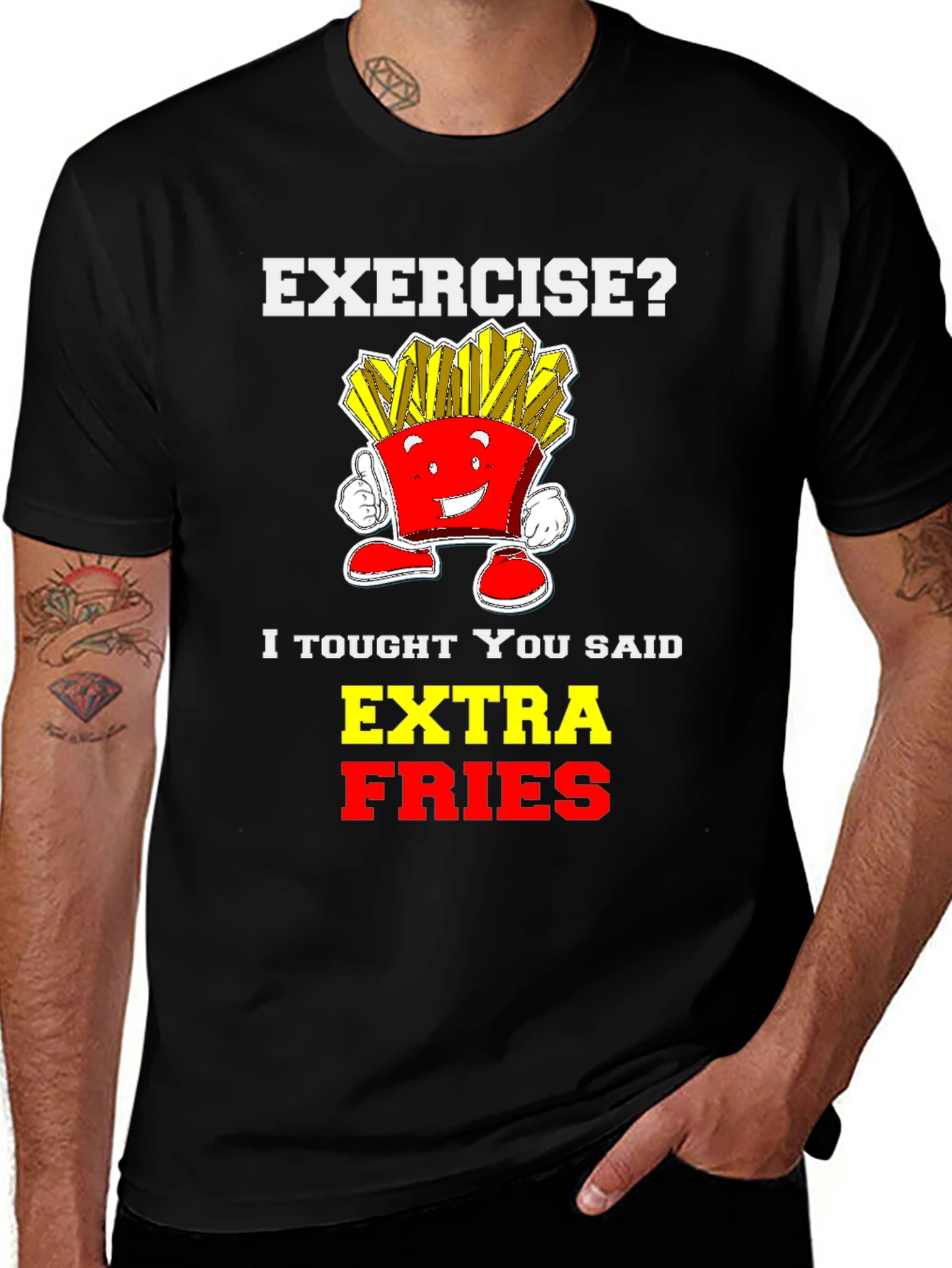 Black Funny Extra Fries Graphic T-Shirt main image