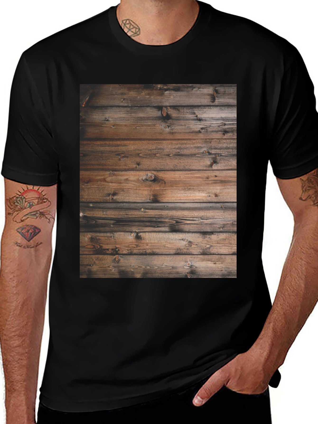 Variant 15 of Rustic Wood Grain Tee - Black Casual Comfort