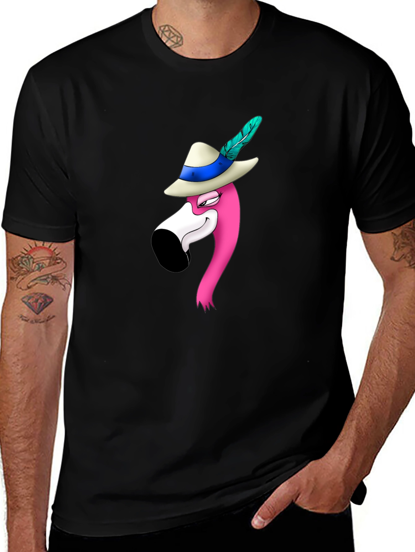 Flamingo in Hat Graphic T-Shirt