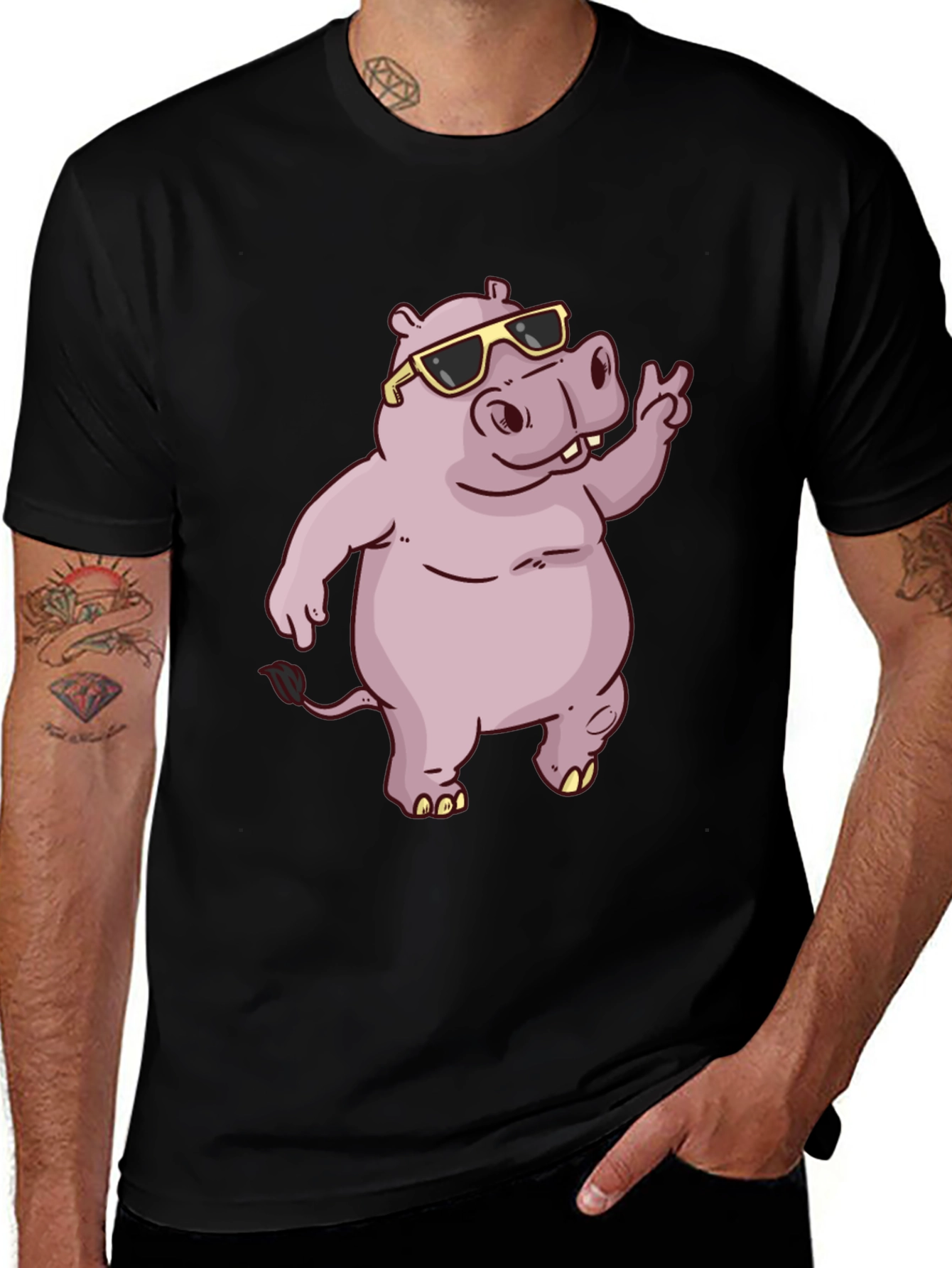 Variant 11 of Cool Hippo Graphic Tee - Black T-Shirt