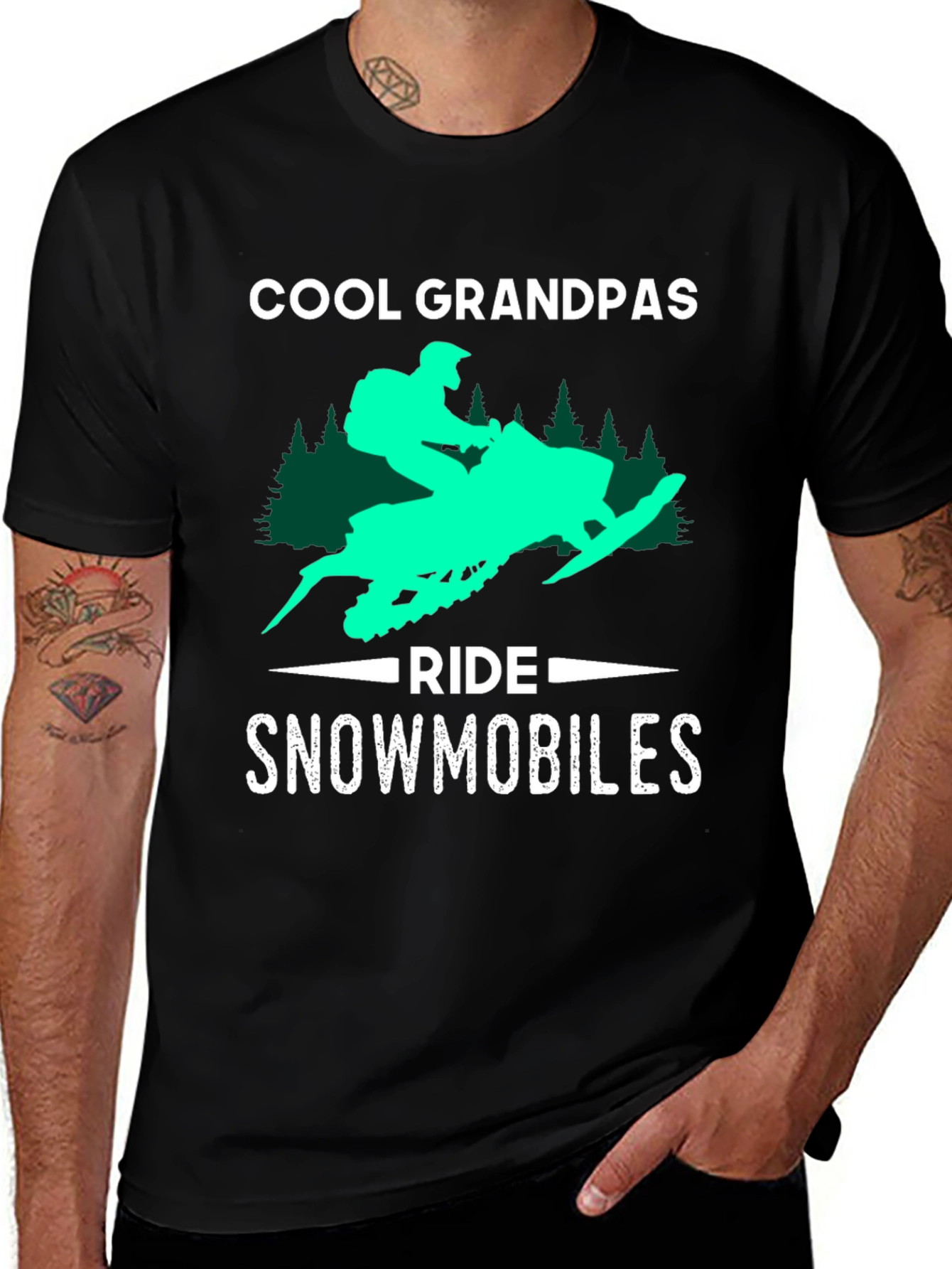 Variant 18 of Cool Grandpas Ride Snowmobiles Graphic T-Shirt