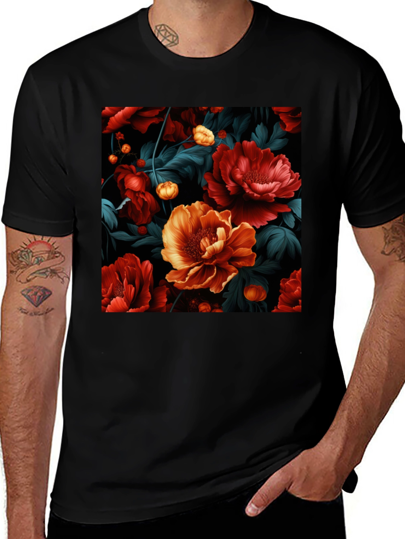Variant 7 of Floral Print Black T-Shirt
