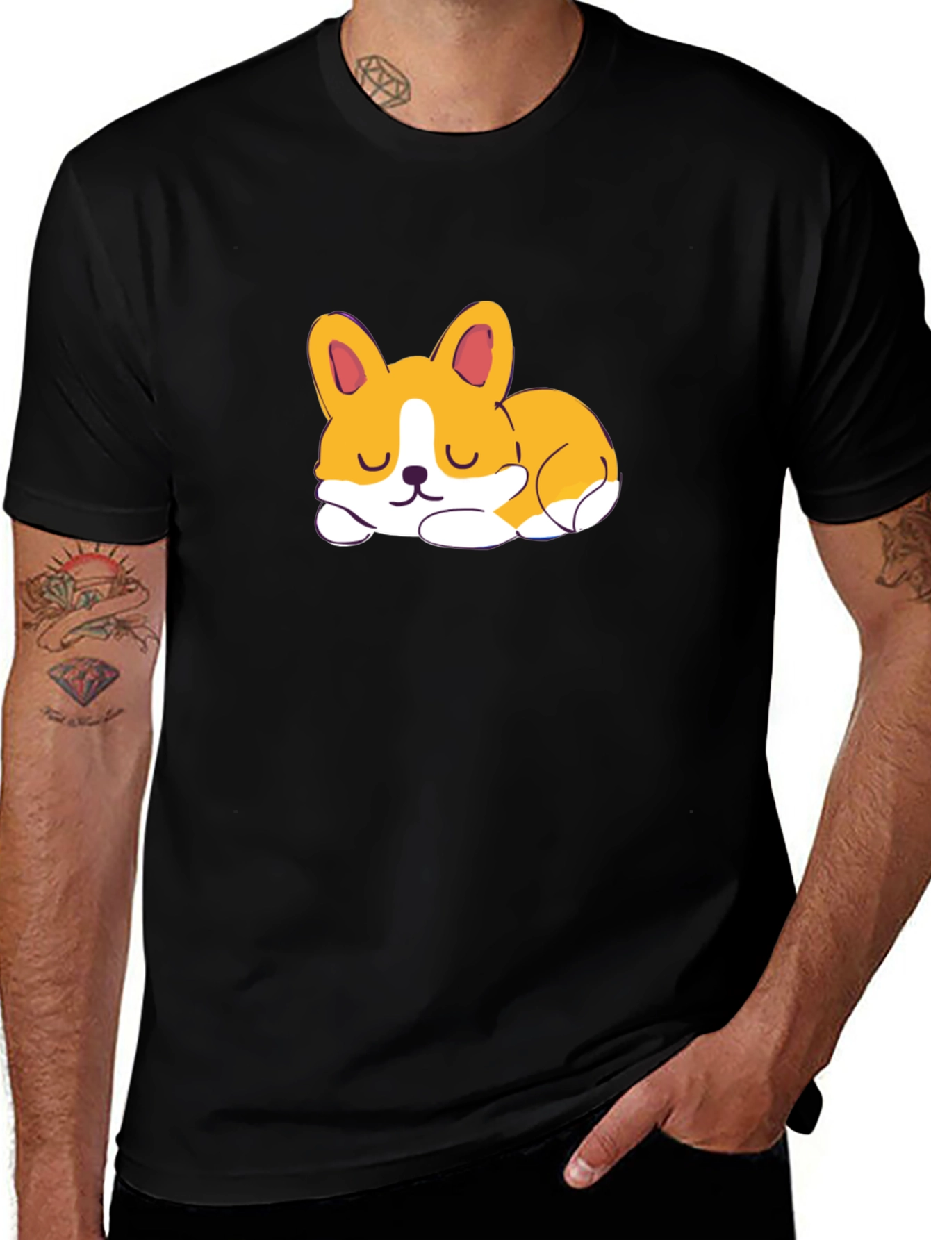 Variant 16 of Cute Corgi Sleeping Graphic Black T-Shirt