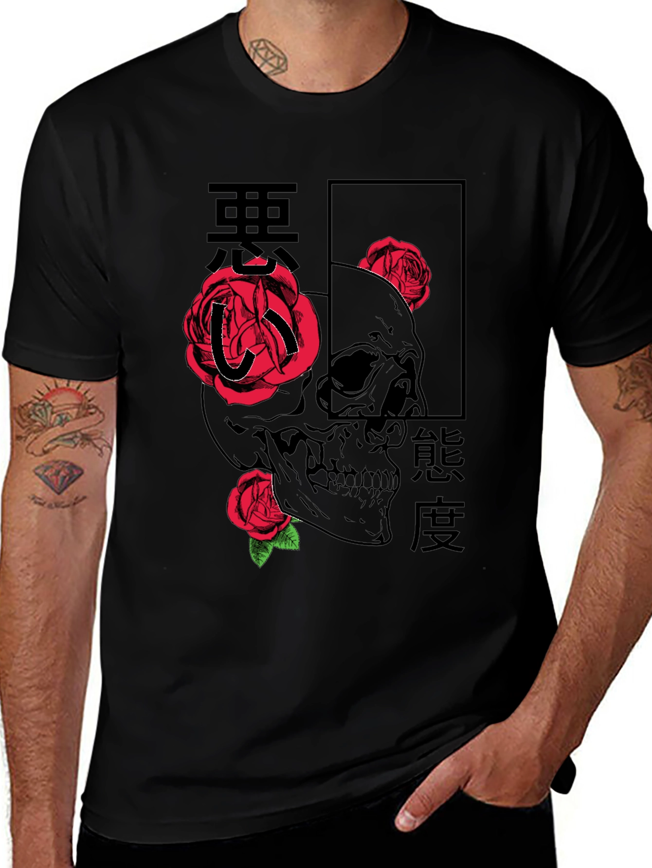 Variant 26 of Skull & Roses Graphic Tee - Edgy Style