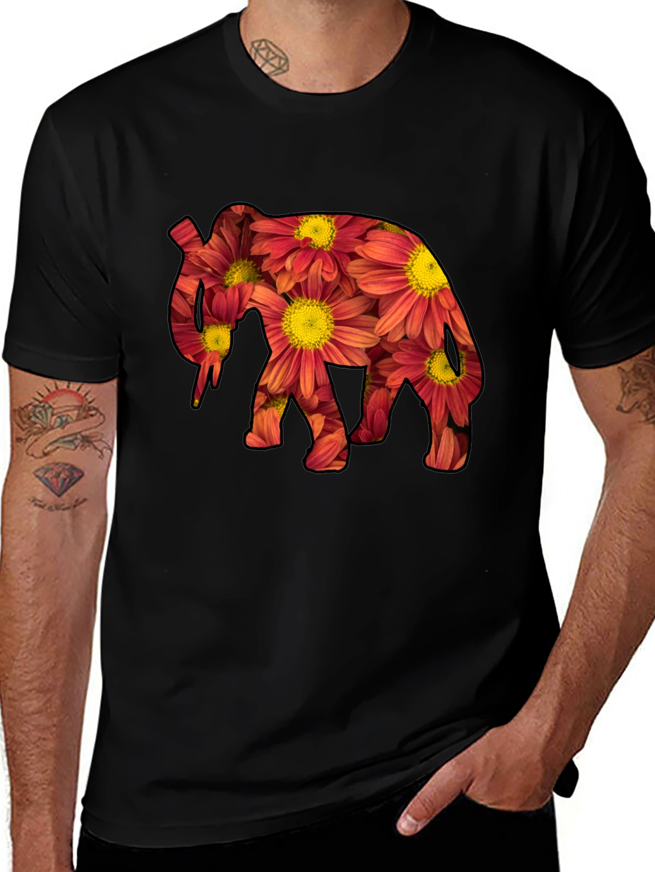 Variant 12 of Floral Elephant Graphic Tee - Stylish Black T-Shirt