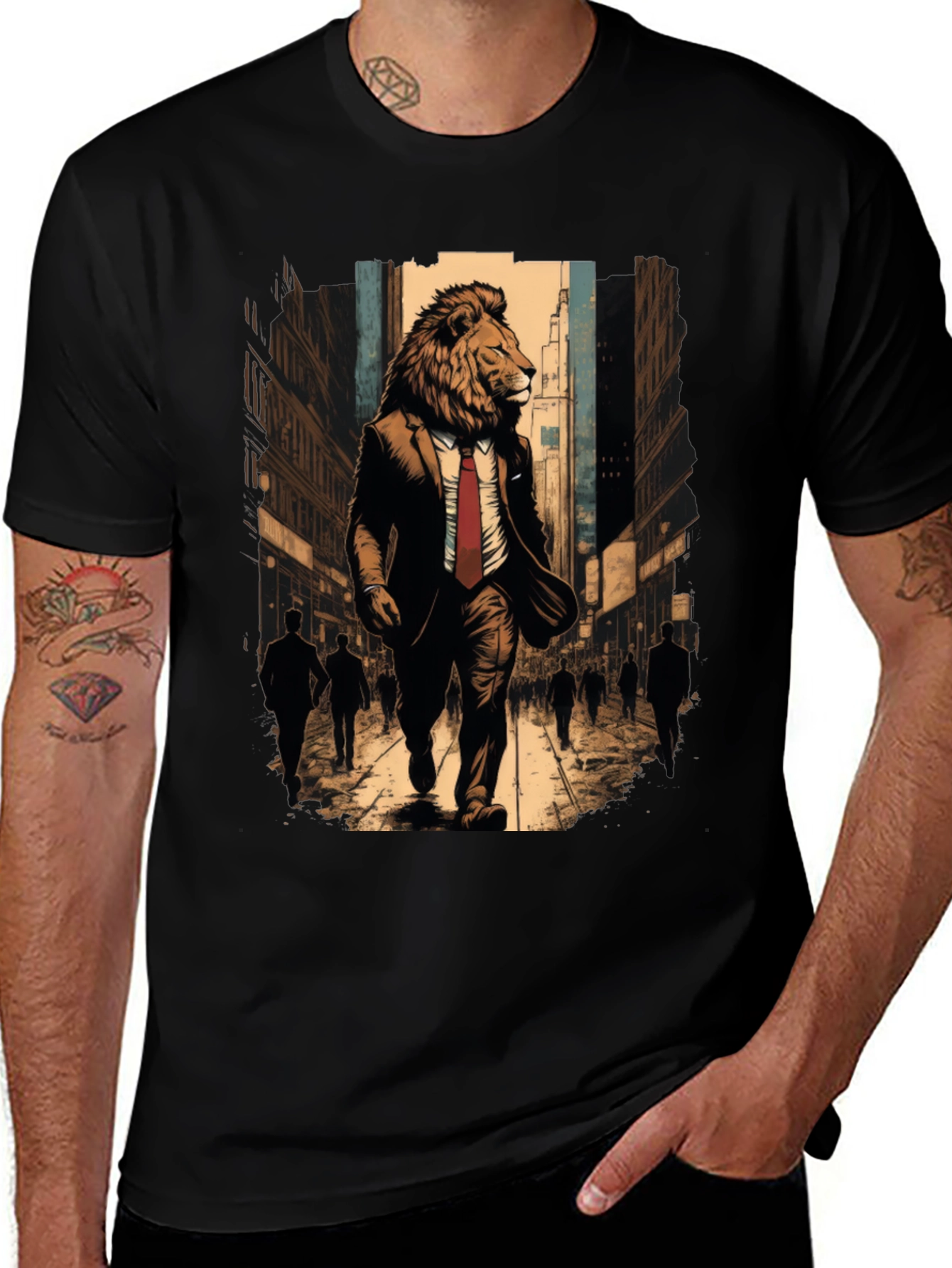 Variant 2 of Lion in Suit Graphic Tee - Urban Style