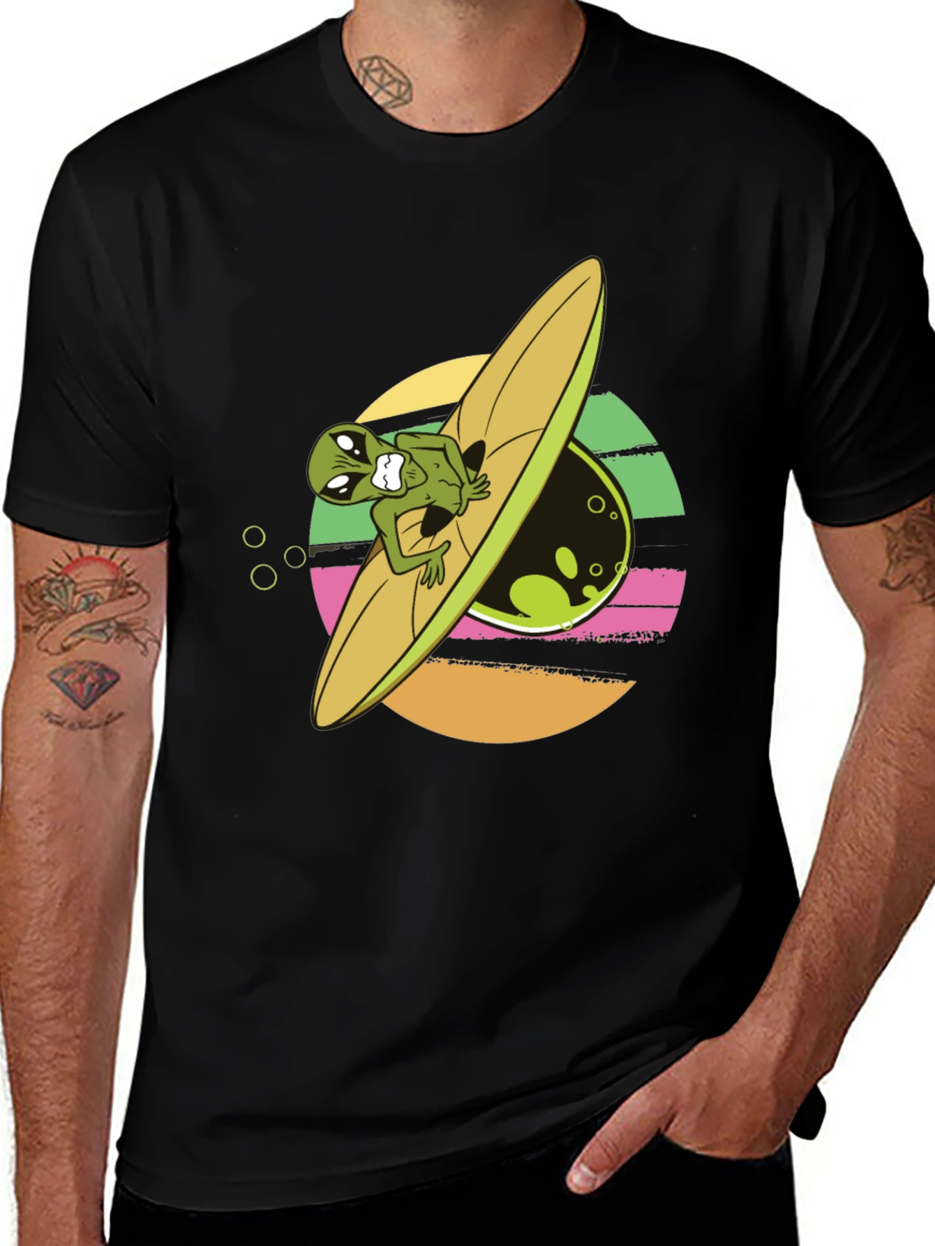 Variant 9 of Alien Surfer Graphic Tee - Black T-Shirt