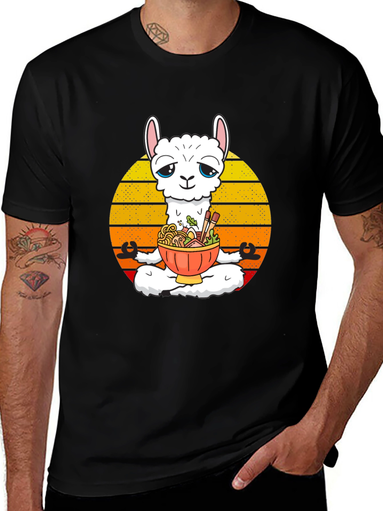 Zen Llama Ramen T-Shirt - Meditating Alpaca Noodle Bowl Tee