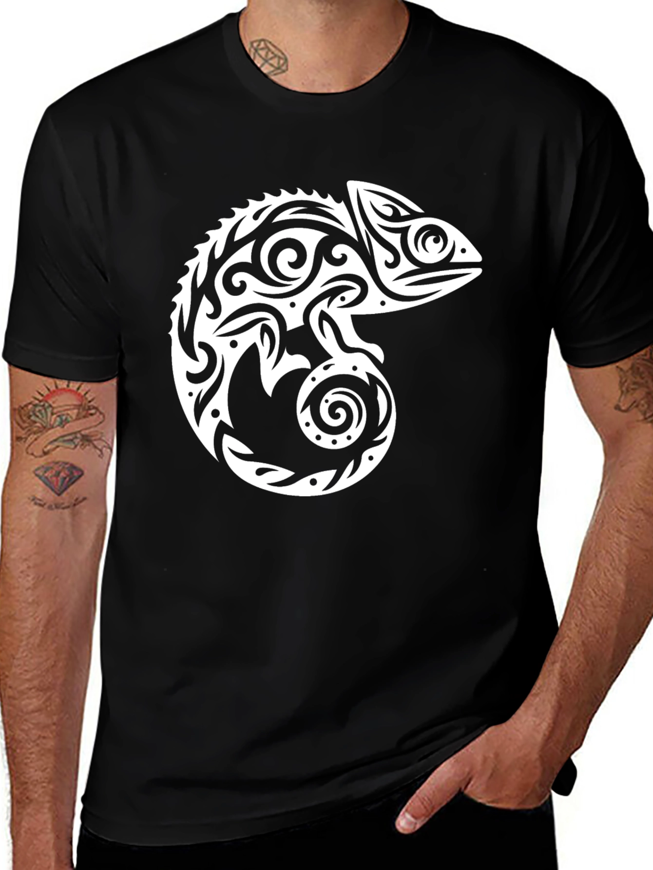 Variant 5 of Tribal Chameleon Graphic Tee - Cool Black T-Shirt