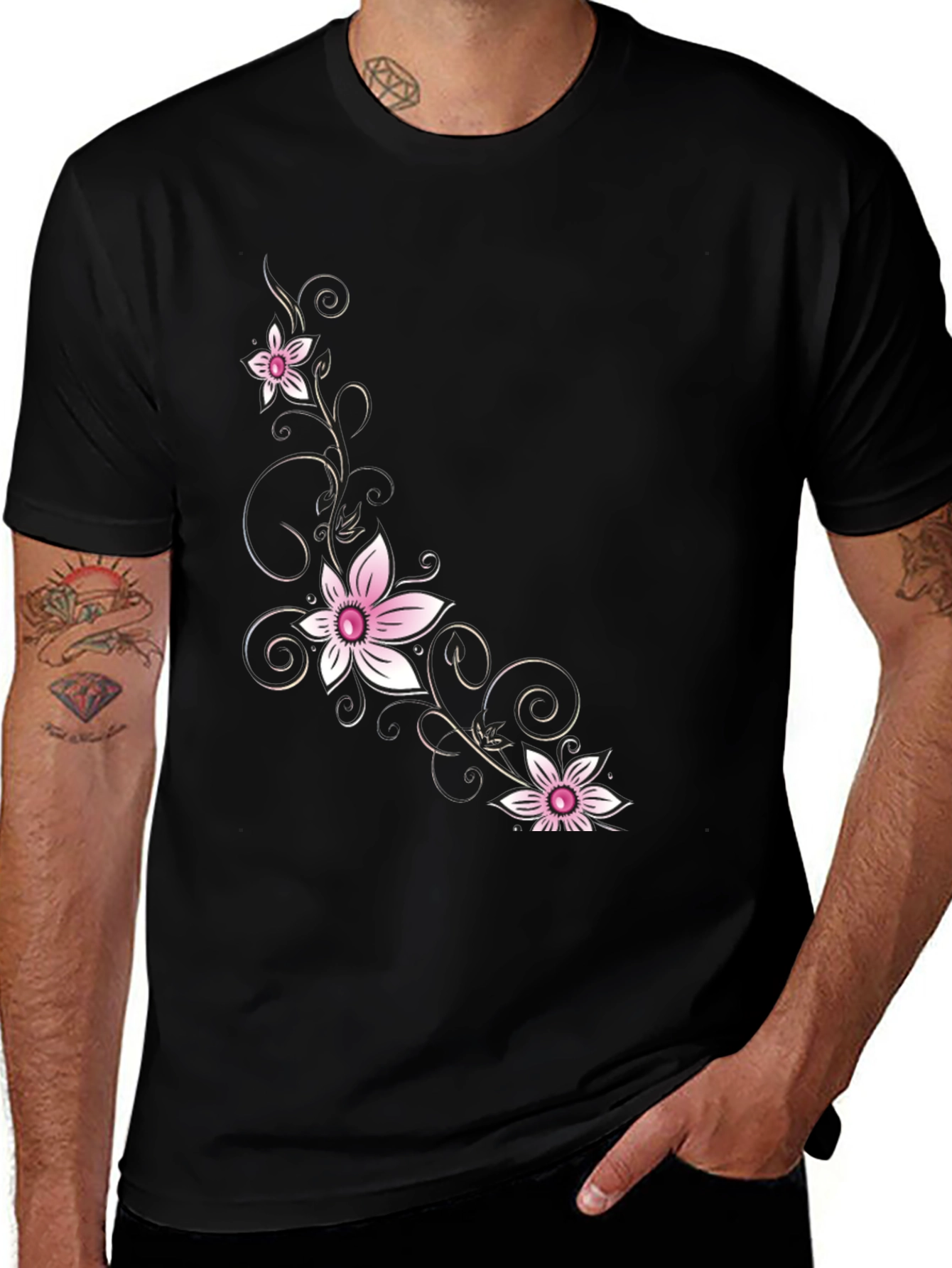 Variant 5 of Floral Print Black T-Shirt