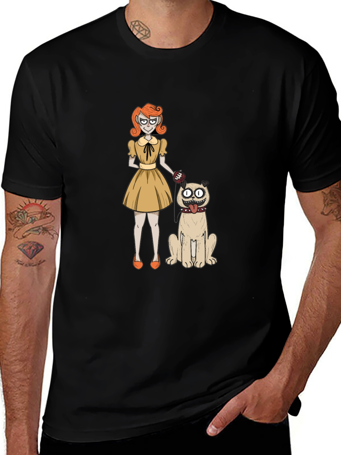 Variant 23 of Cartoon Graphic Tee - Woman and Dog
