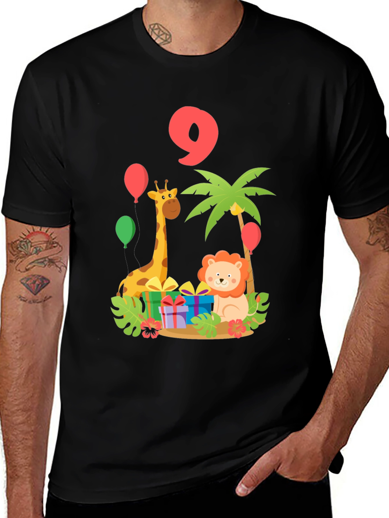 Birthday 9th Giraffe Lion Jungle Animals T-Shirt