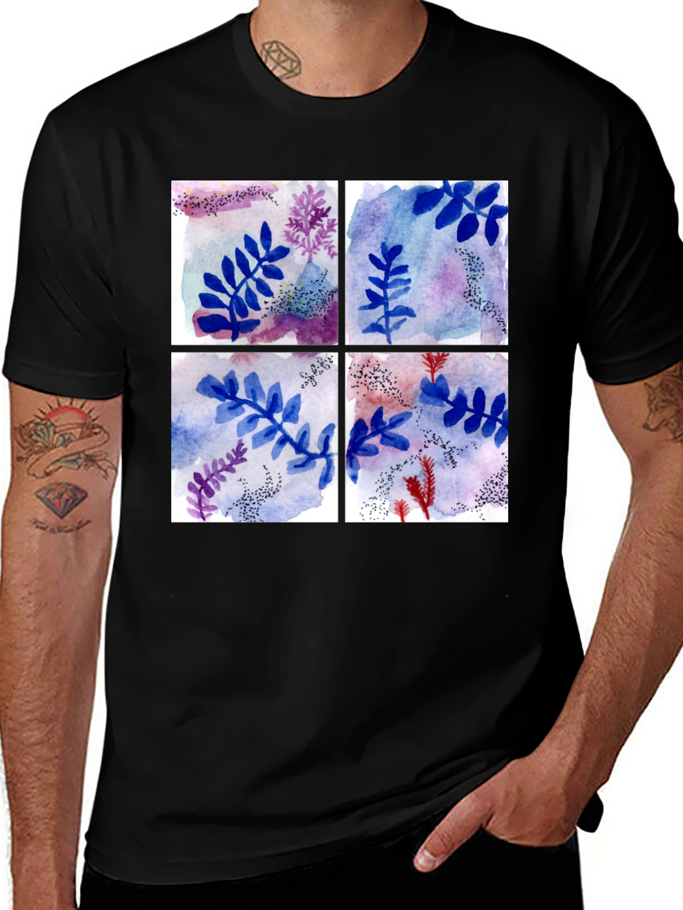 Variant 24 of Floral Watercolor Print Black T-Shirt