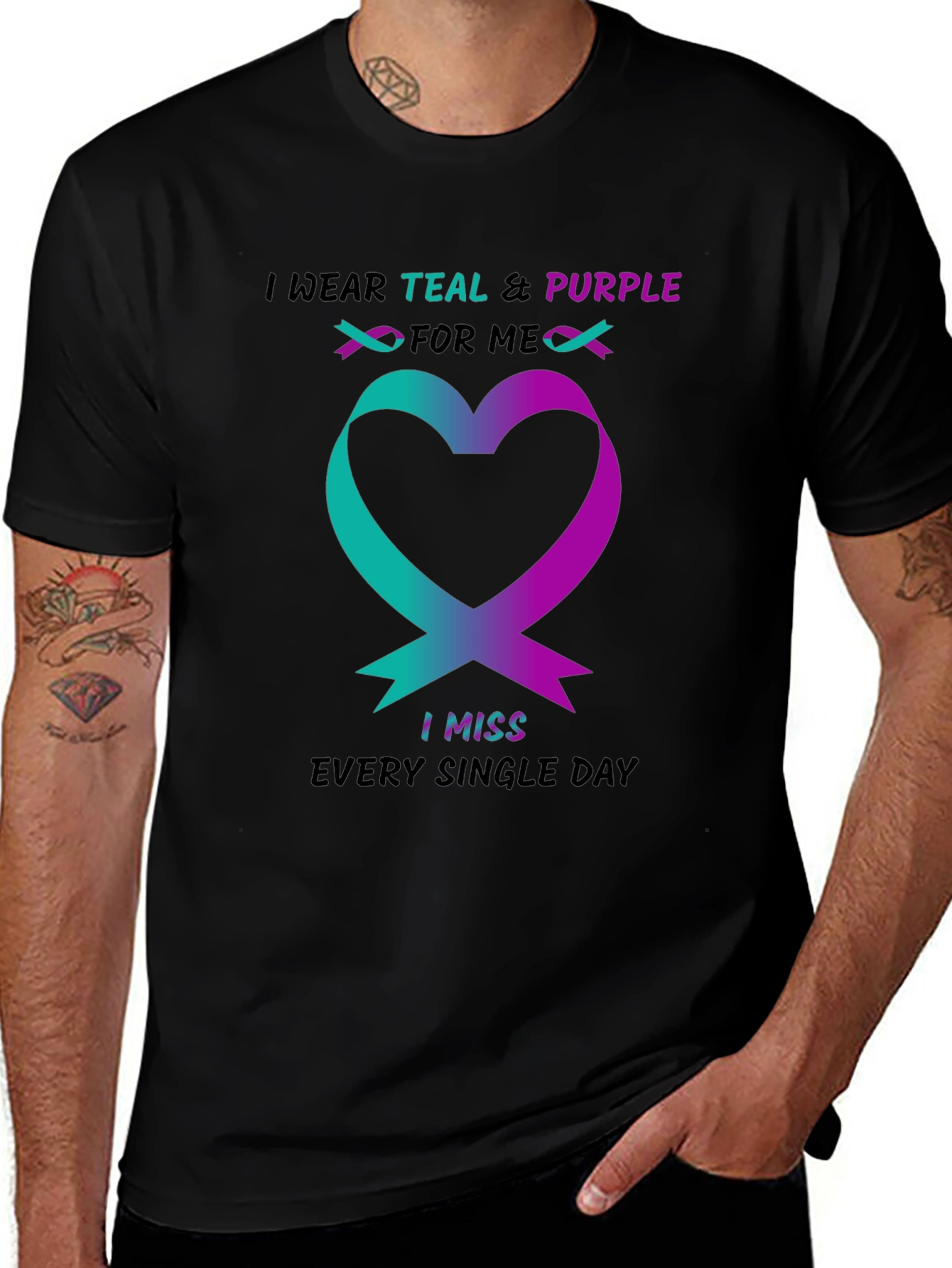 Variant 11 of Teal & Purple Ribbon Heart T-Shirt