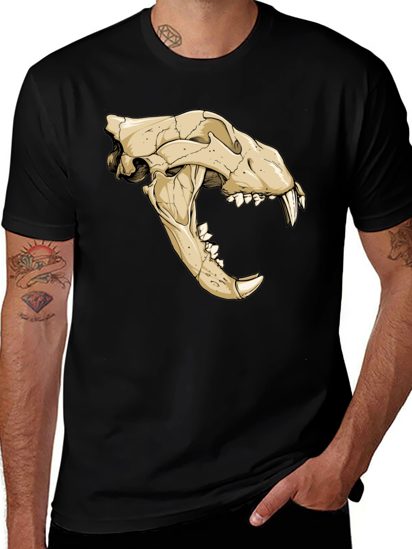 Variant 12 of Tiger Skull Graphic Print Black T-Shirt