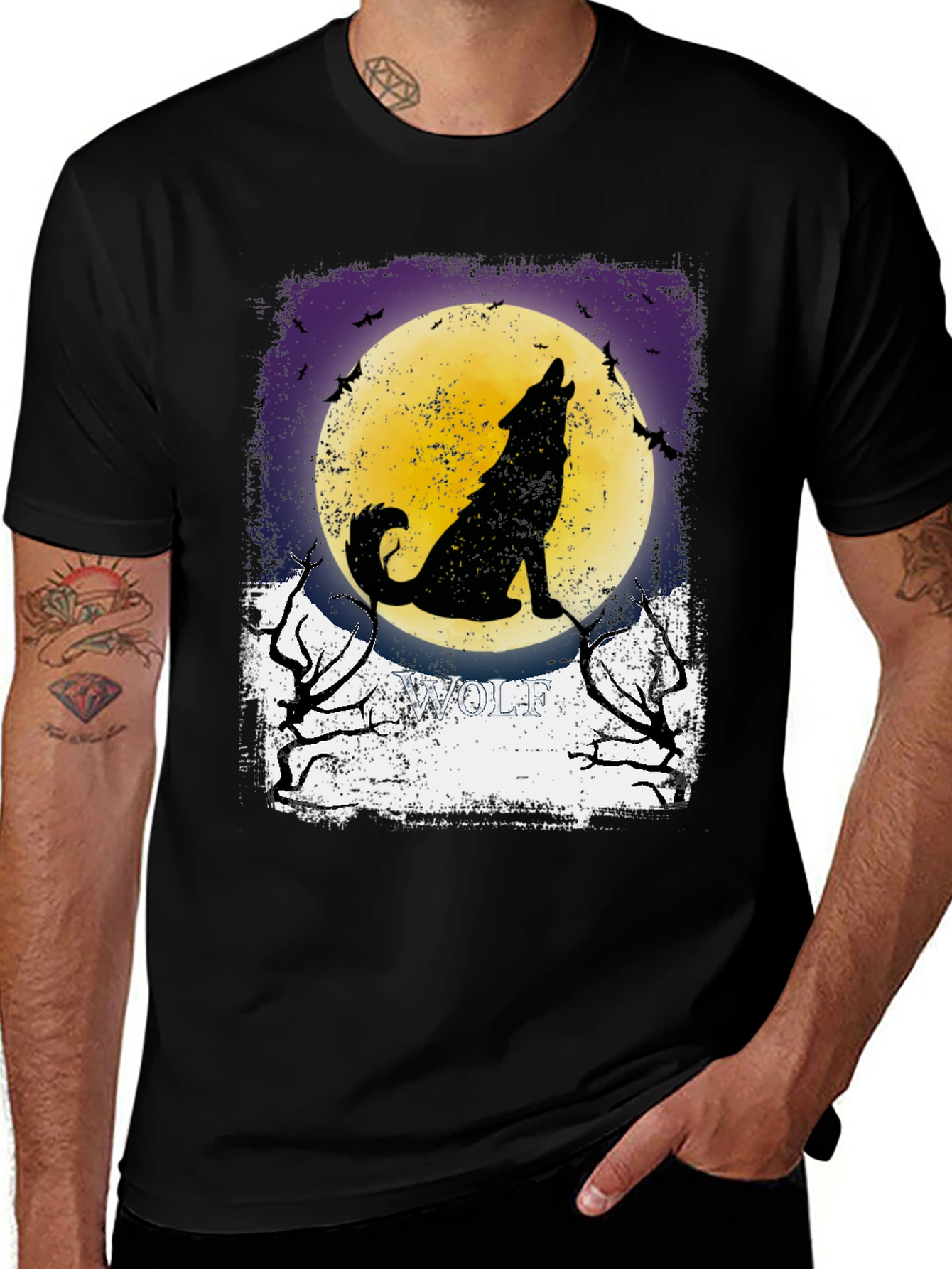 Variant 19 of Wolf Moon Graphic Tee - Black Cotton T-Shirt
