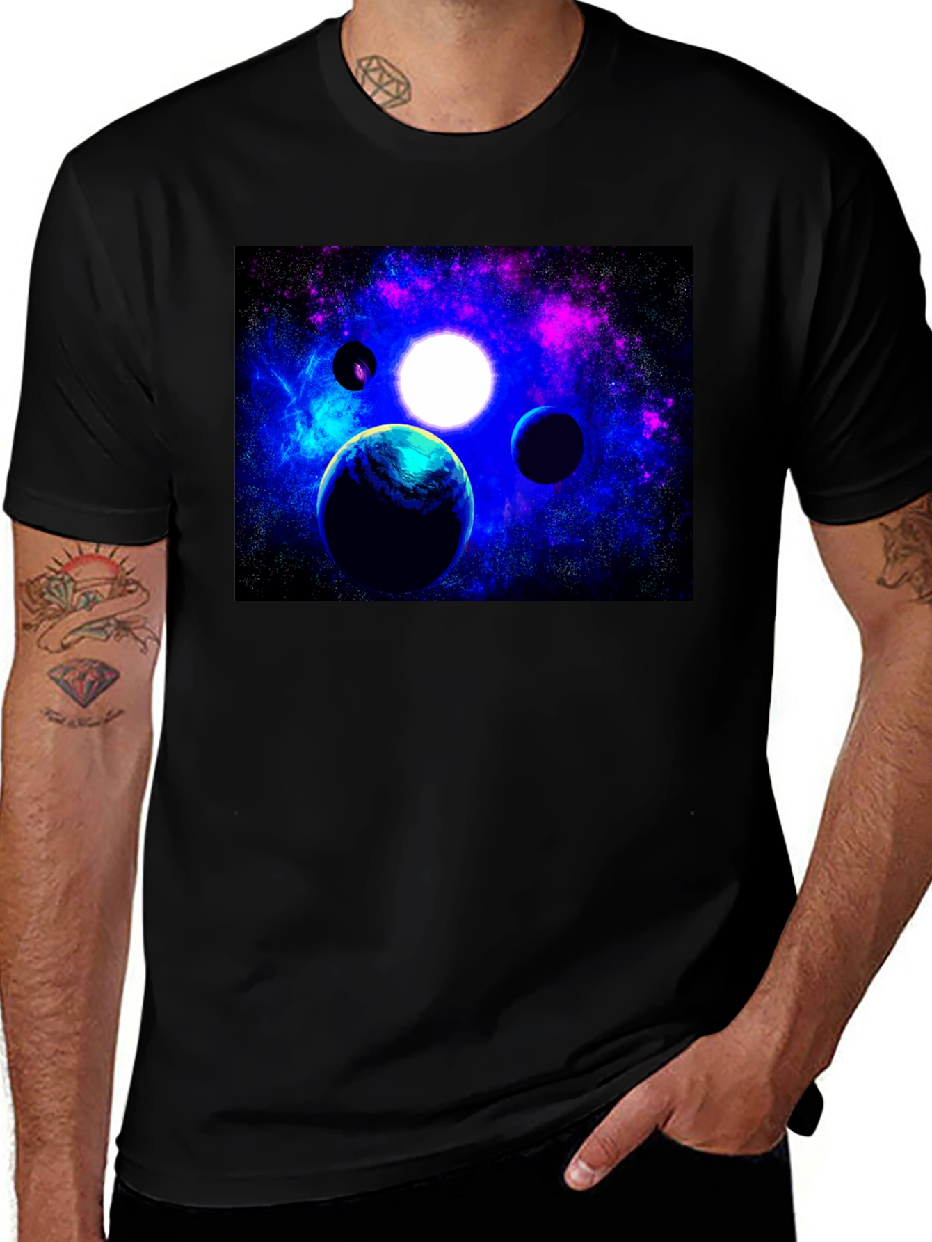 Variant 12 of Cosmic Planets Graphic Black T-Shirt