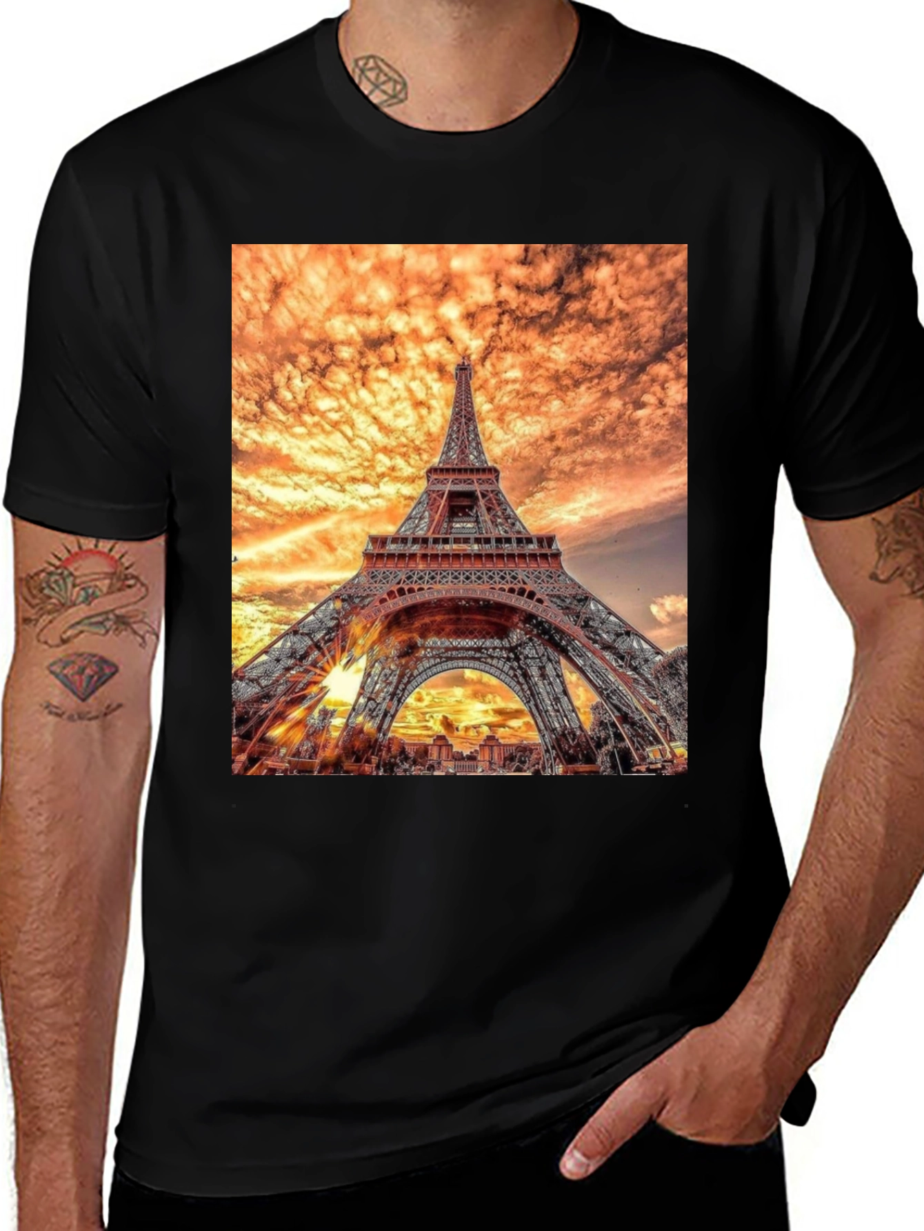 Variant 13 of Eiffel Tower Graphic Tee - Black Cotton T-Shirt