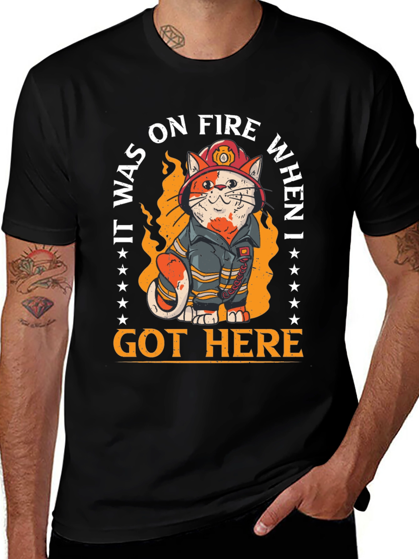 Variant 7 of Cat Firefighter T-Shirt - 'It Was On Fire When I Got Here'