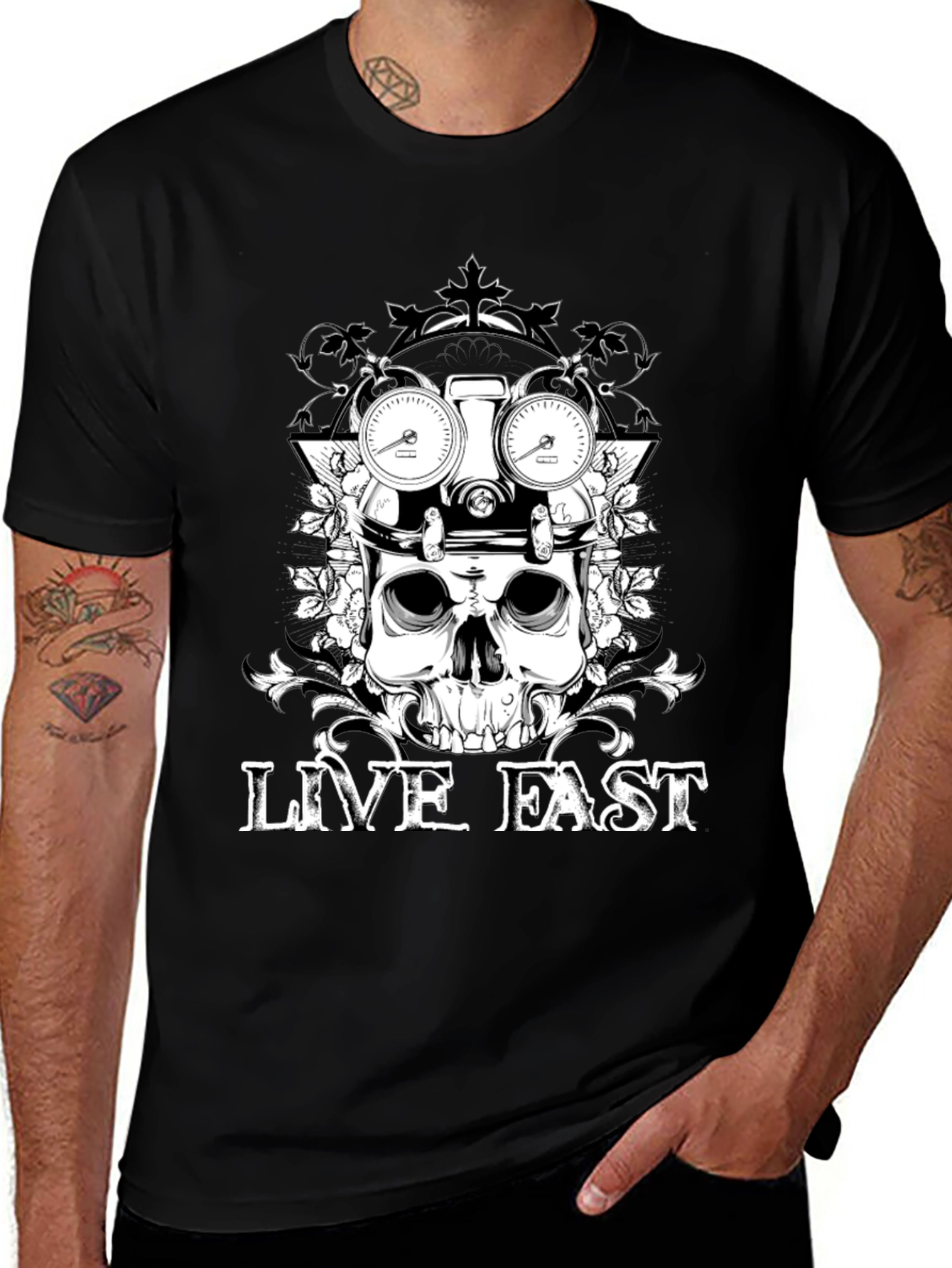 Variant 25 of Live Fast Skull Graphic Tee - Black Cotton T-Shirt