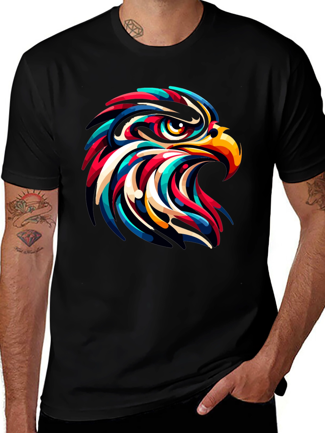 Variant 21 of Abstract Eagle Head Graphic Black T-Shirt