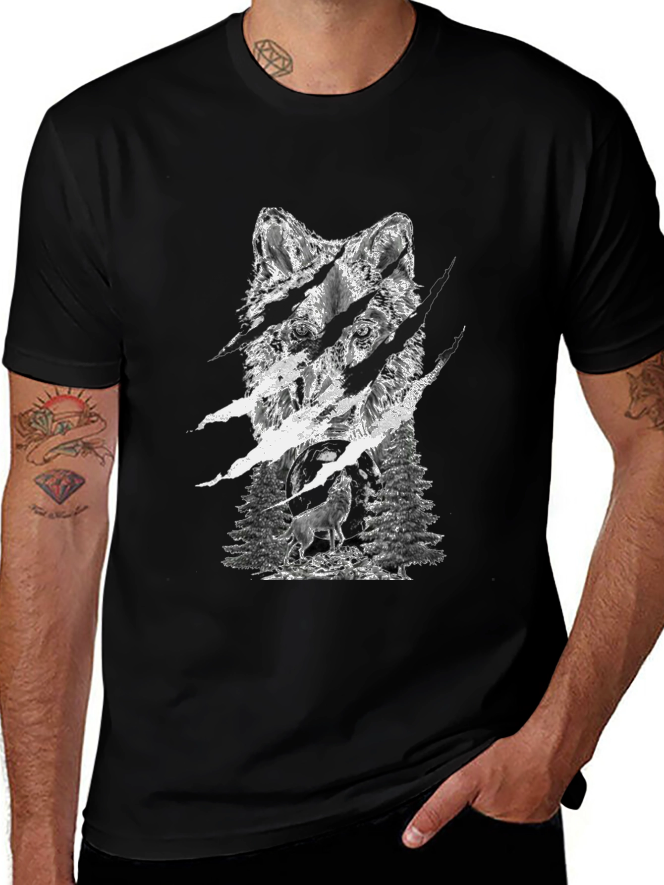 Variant 14 of Wolf Graphic Print Black T-Shirt