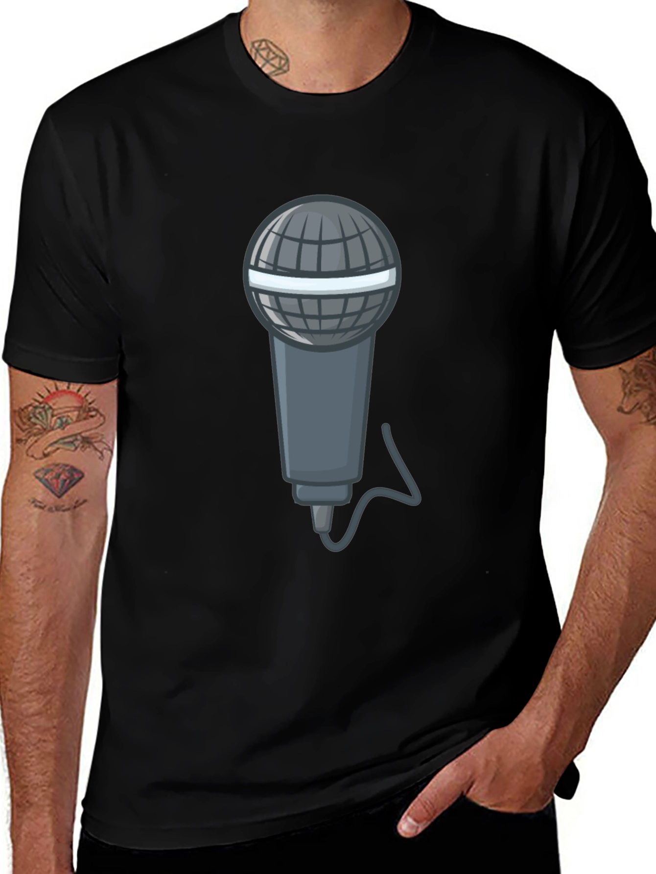 Variant 23 of Microphone Graphic Tee - Black Cotton T-Shirt