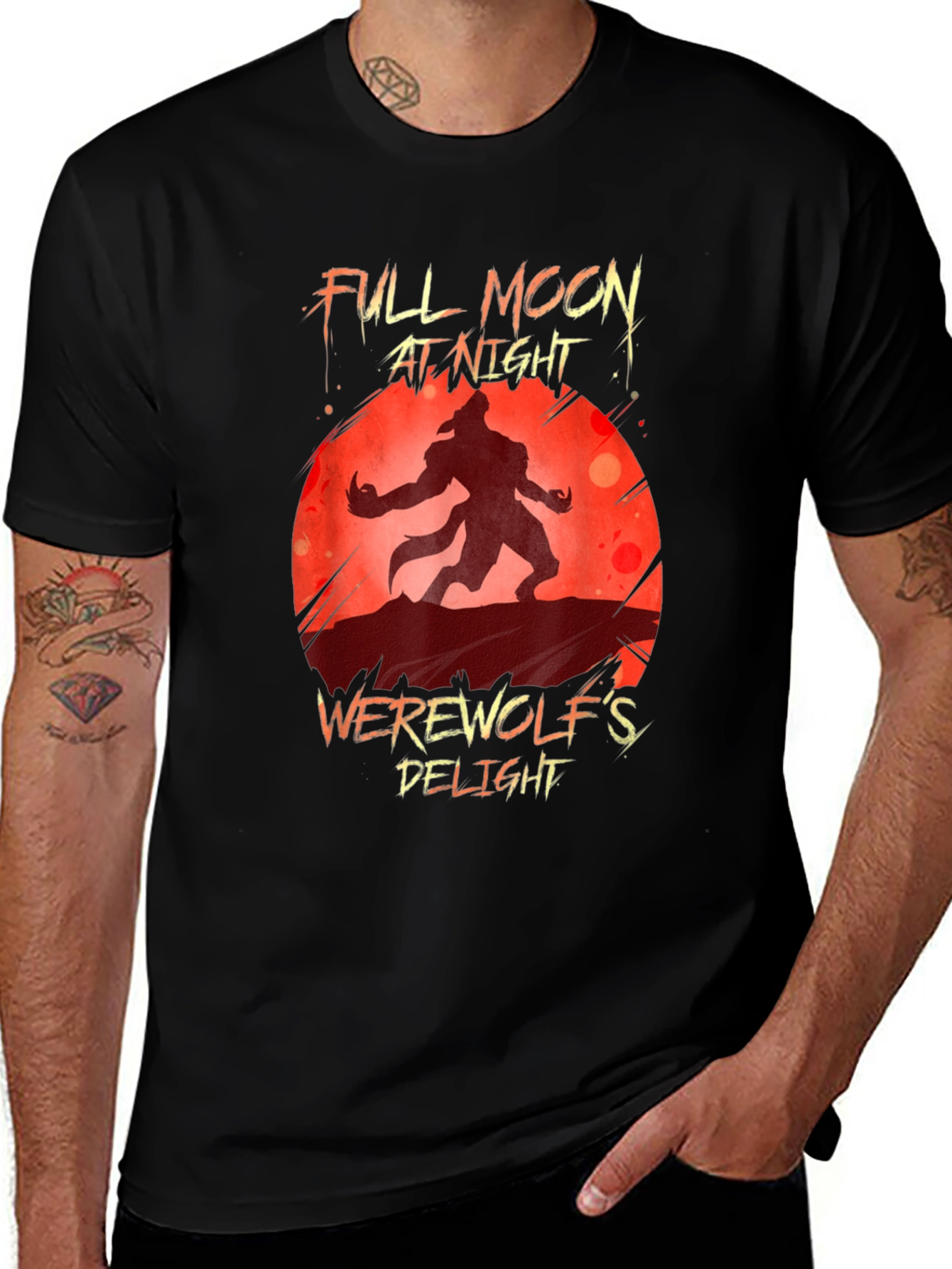 Variant 16 of Werewolf's Delight T-Shirt - Full Moon at Night Graphic Tee