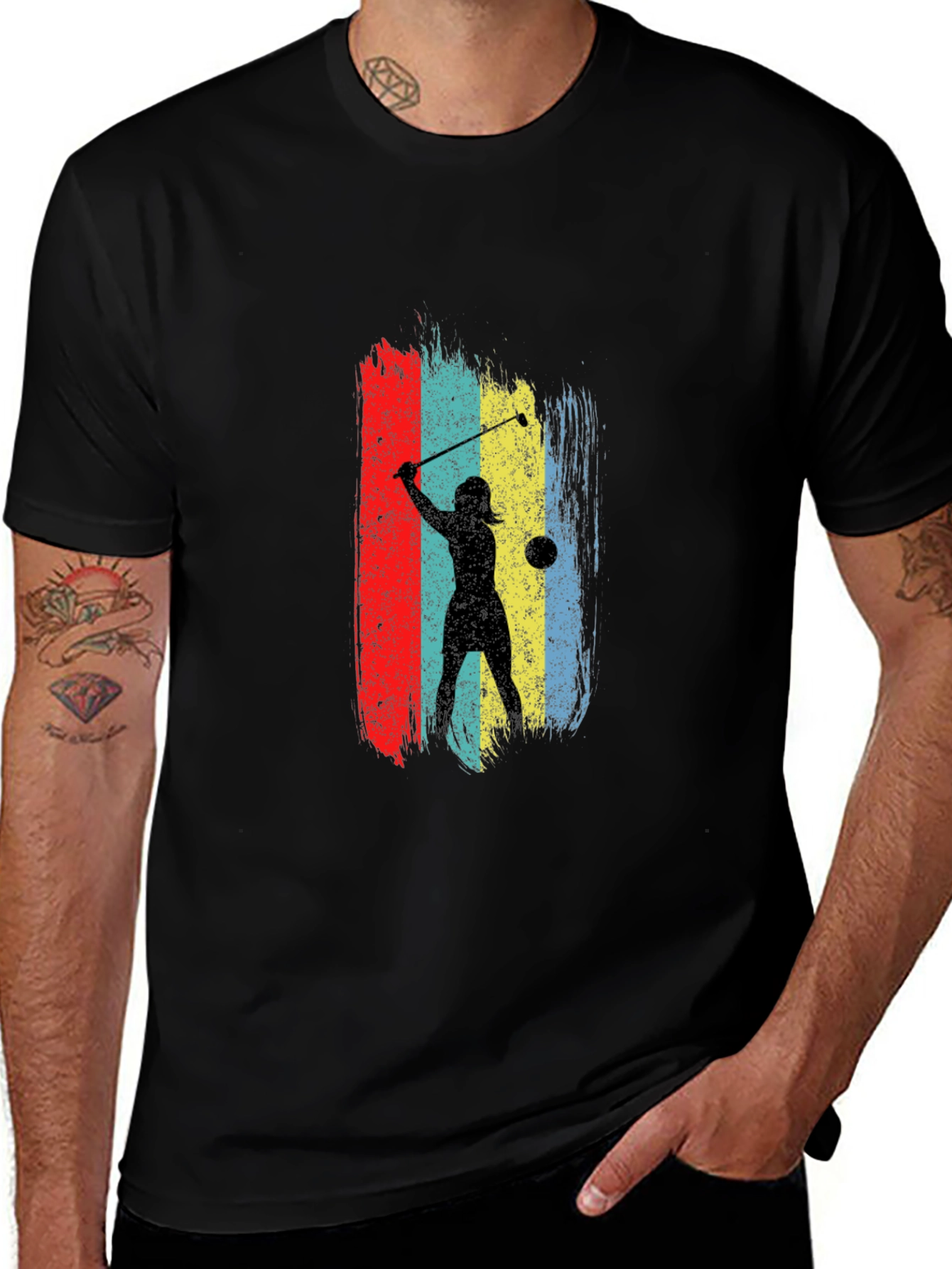 Variant 24 of Retro Golfer Silhouette Graphic Tee - Black Cotton T-Shirt