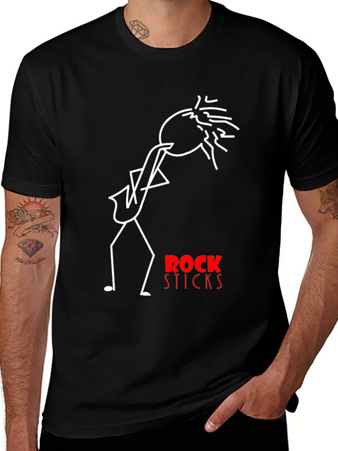 Variant 12 of Rock Sticks Saxophone Player Graphic Tee - Black