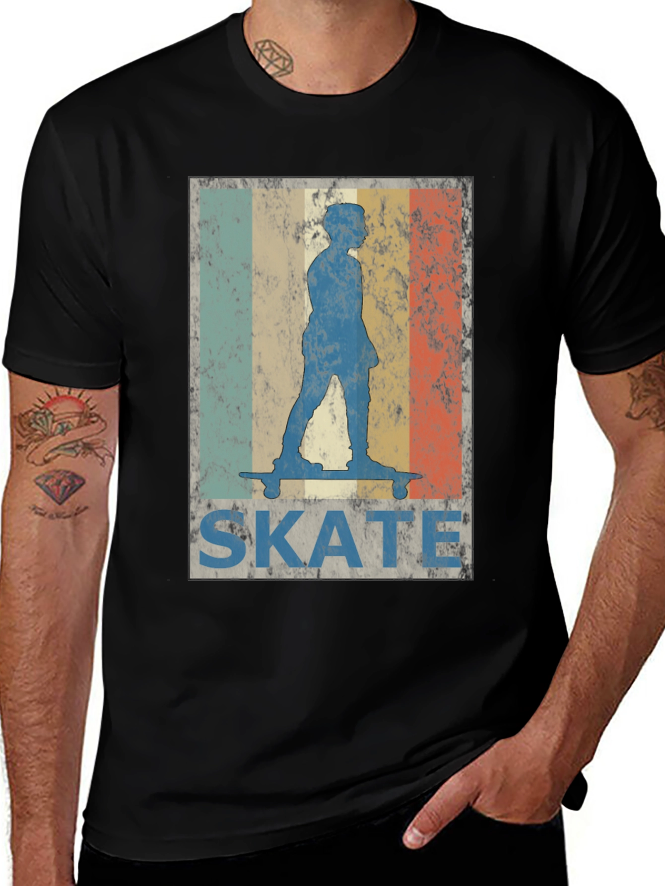 Black Retro Skate T-Shirt - Vintage Skateboarder Design main image