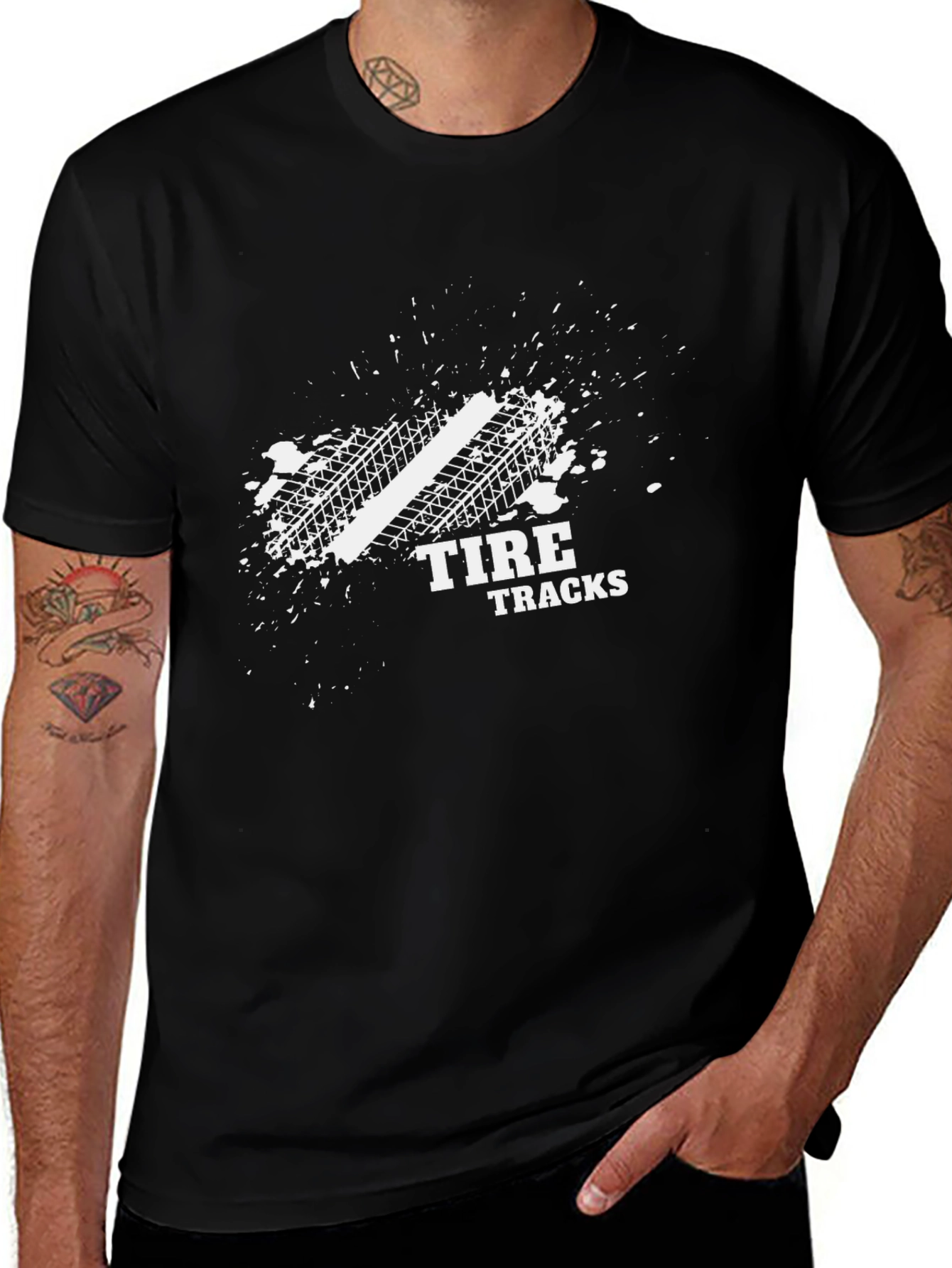 Tire Tracks Graphic Tee - Black Cotton T-Shirt