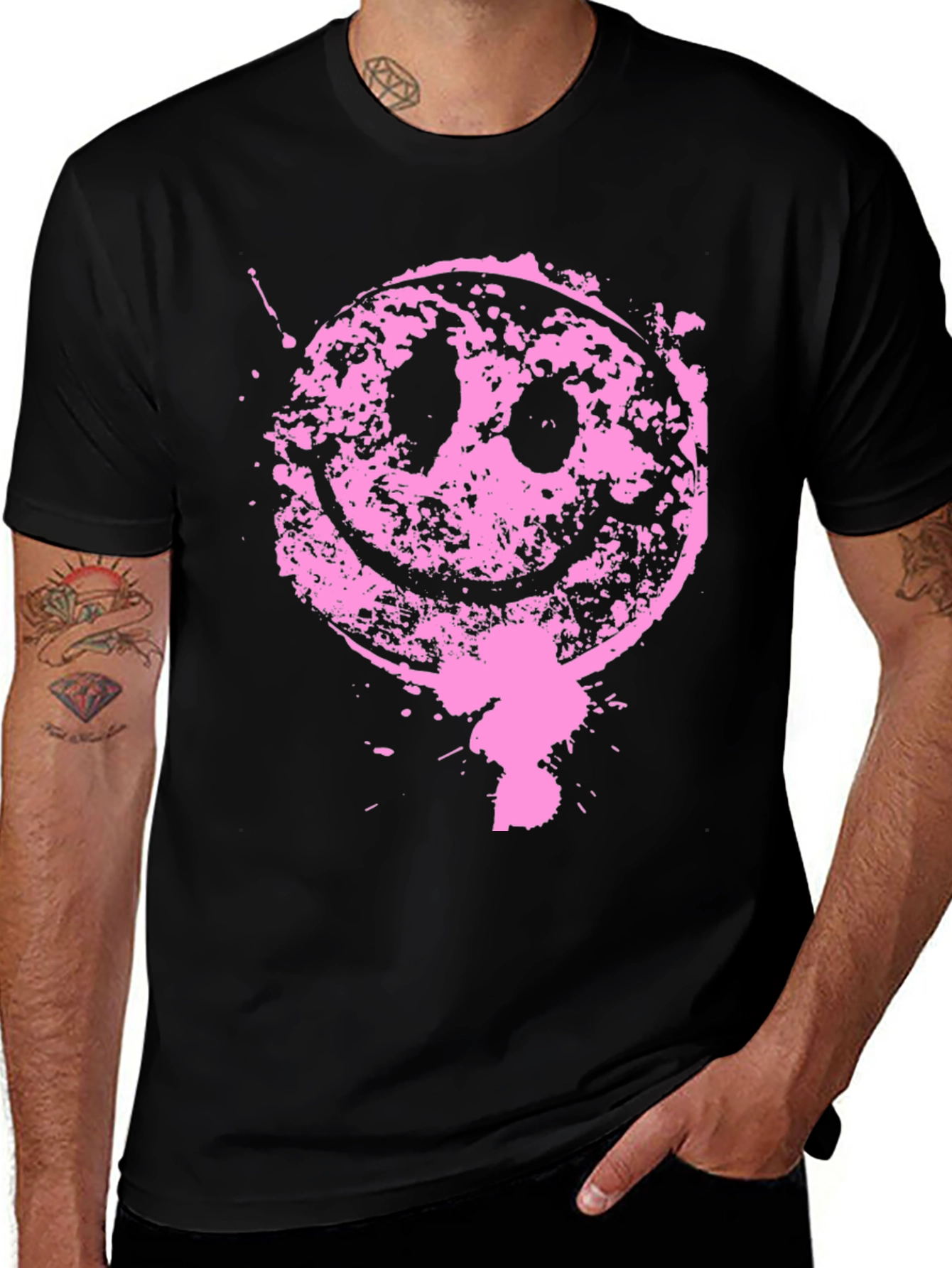 Variant 9 of Grunge Smiley Face Black T-Shirt