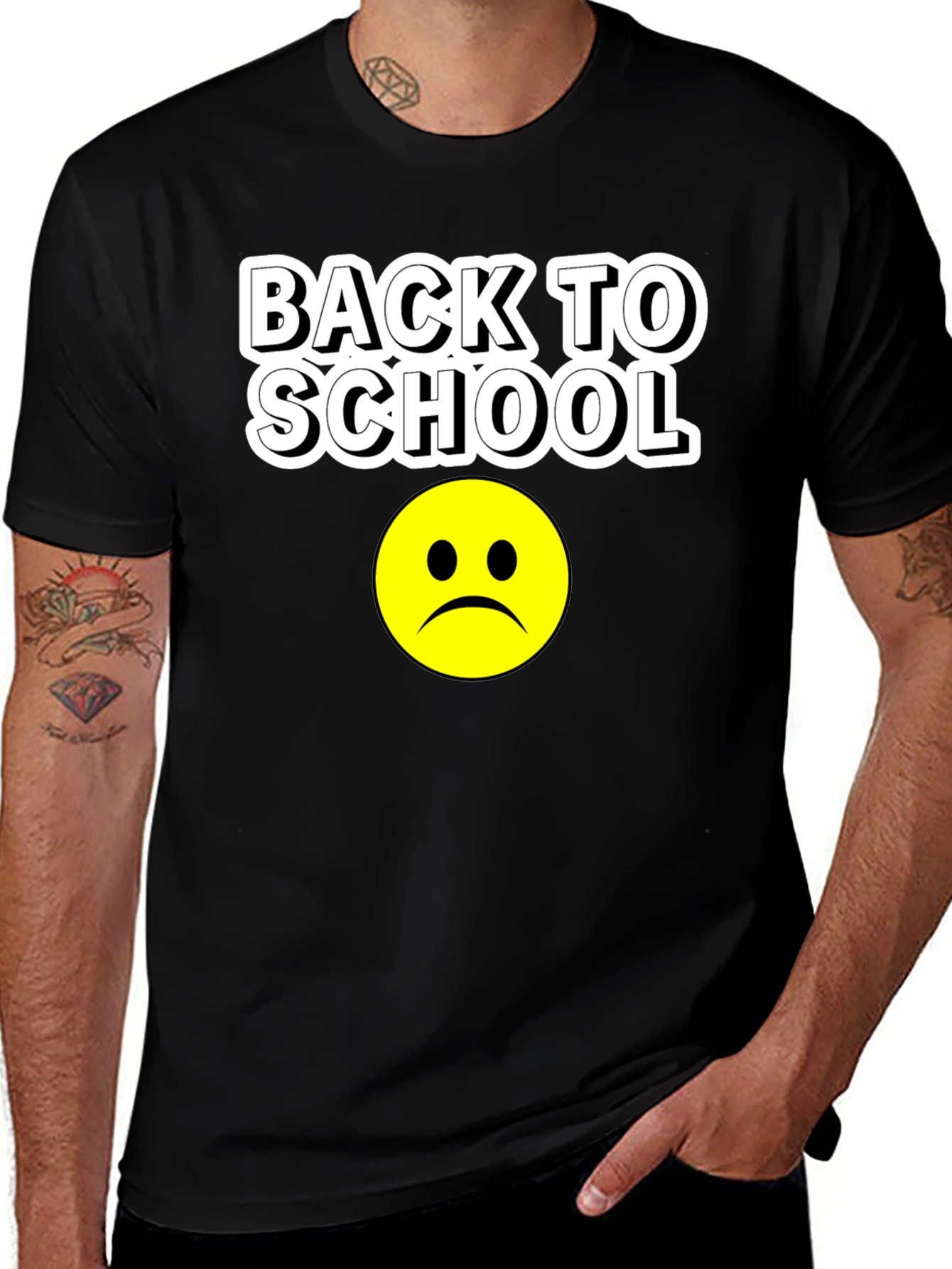 Variant 27 of Back to School Sad Face Black T-Shirt