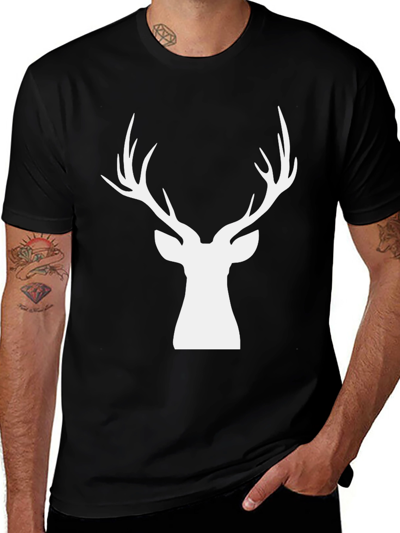 Variant 11 of Stylish Deer Head Graphic Tee - Black