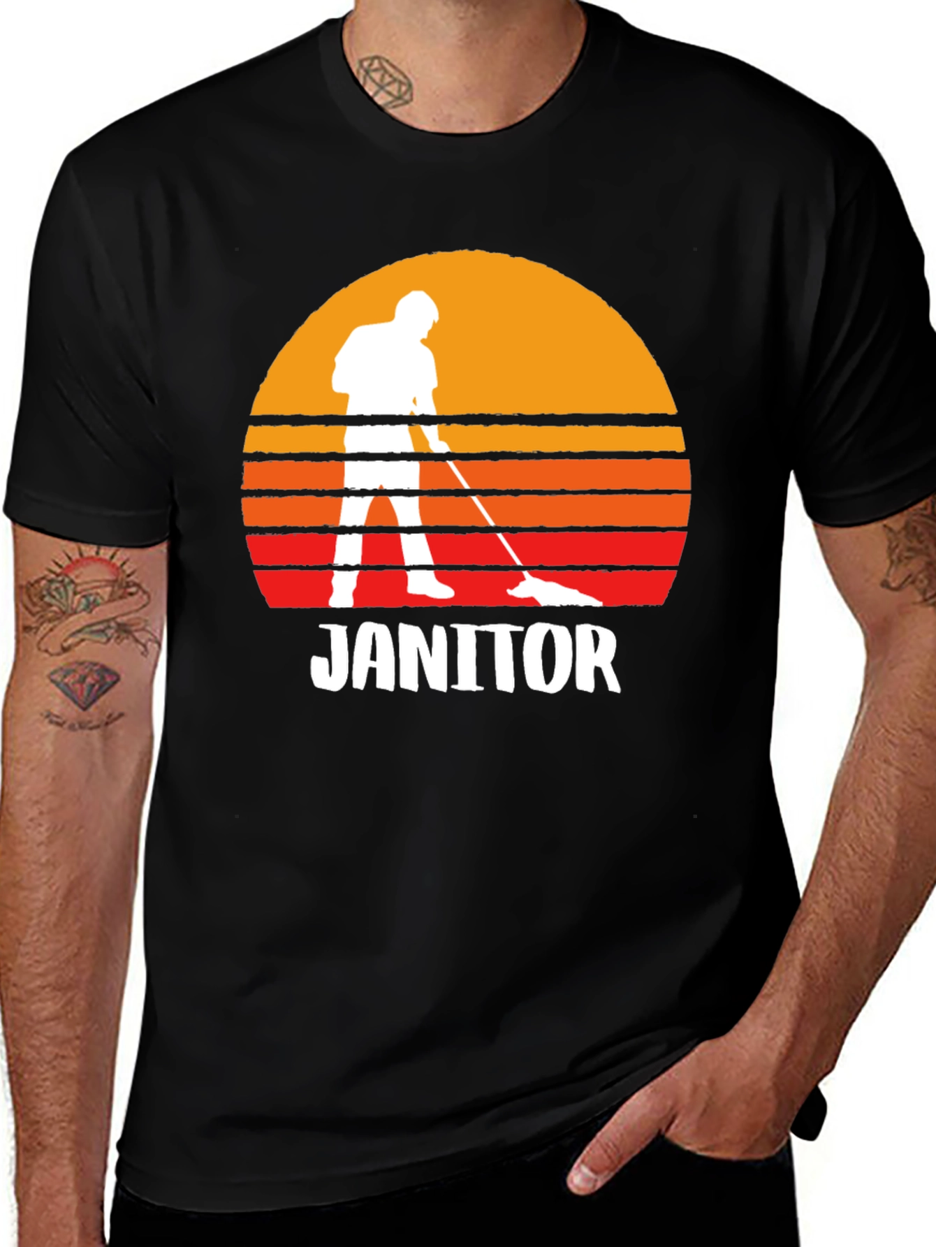 Variant 20 of Janitor Sunset Graphic T-Shirt - Cleaning Crew Appreciation