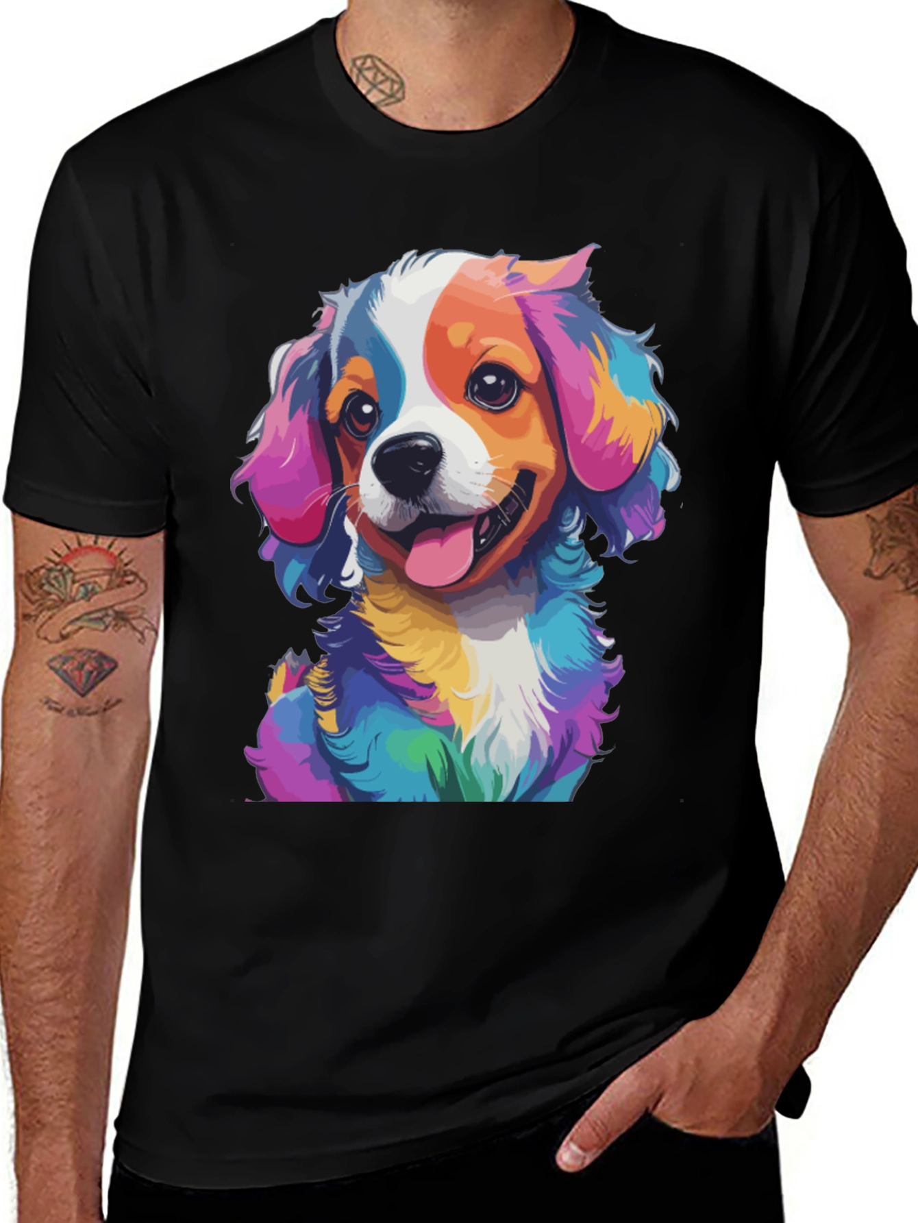 Variant 4 of Colorful Dog Graphic Tee - Men's Black T-Shirt