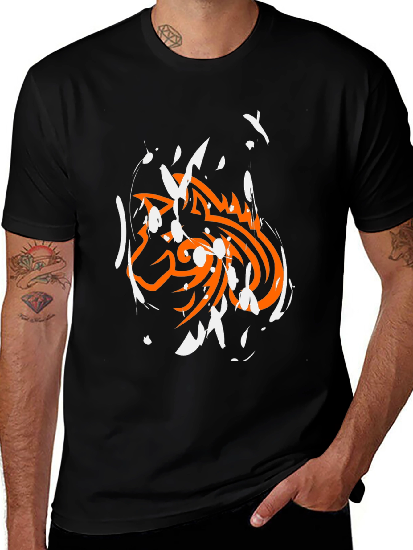 Variant 11 of Urban Graphic Tee - Black with Orange & White Design