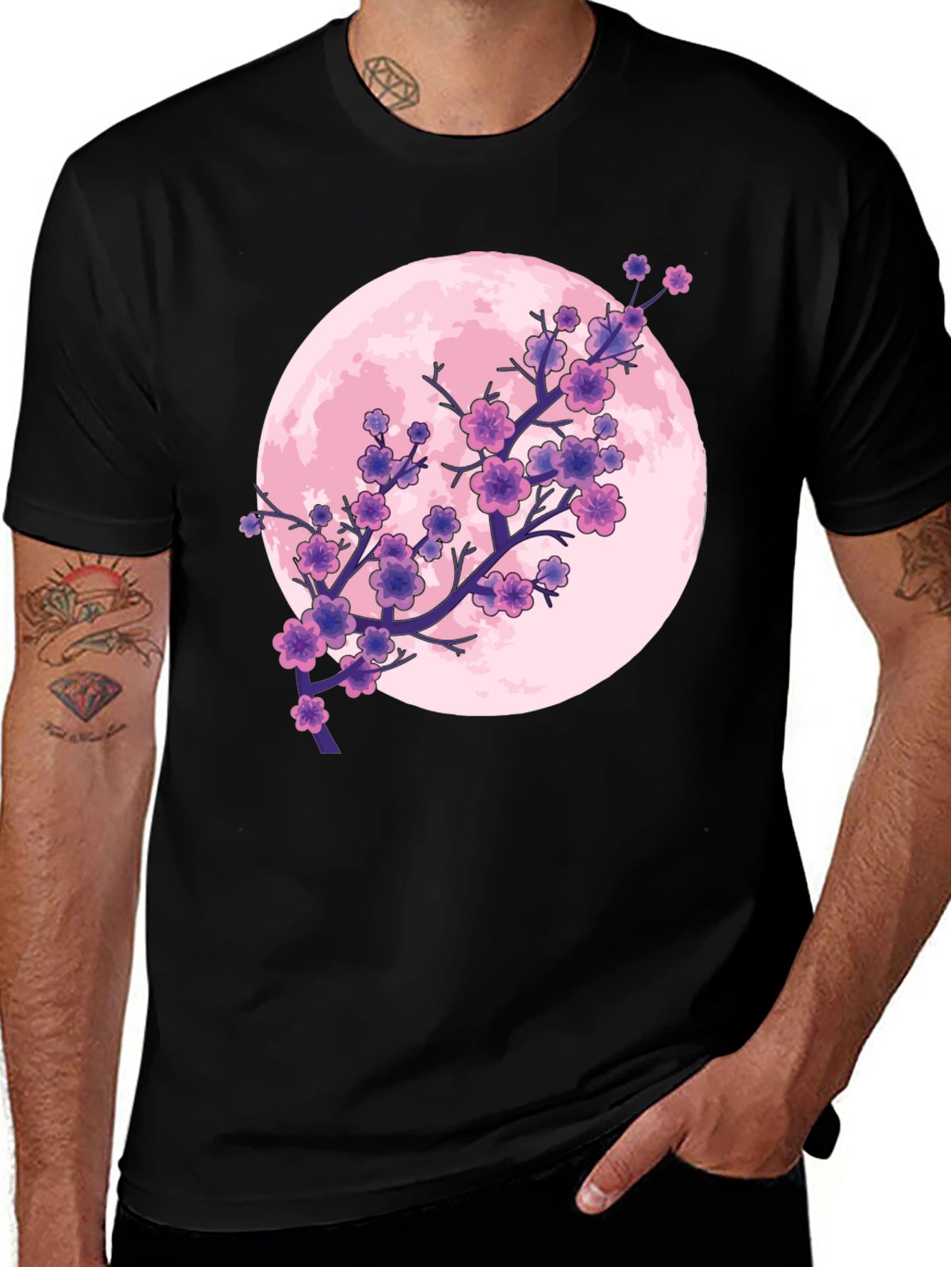 Variant 4 of Sakura Moon Graphic T-Shirt - Stylish Blossom Design