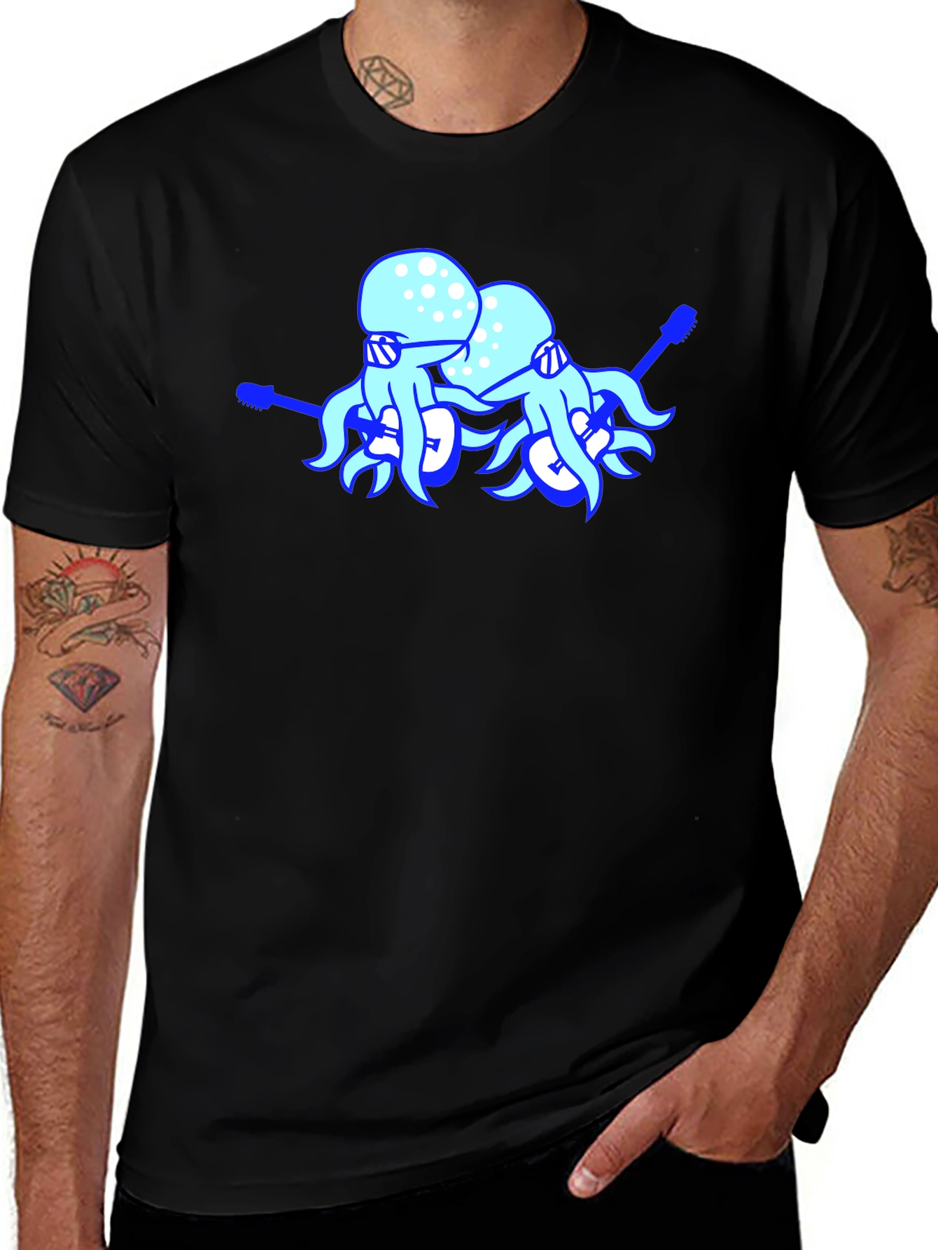 Variant 18 of Octopus Band Graphic Tee - Cool Black T-Shirt