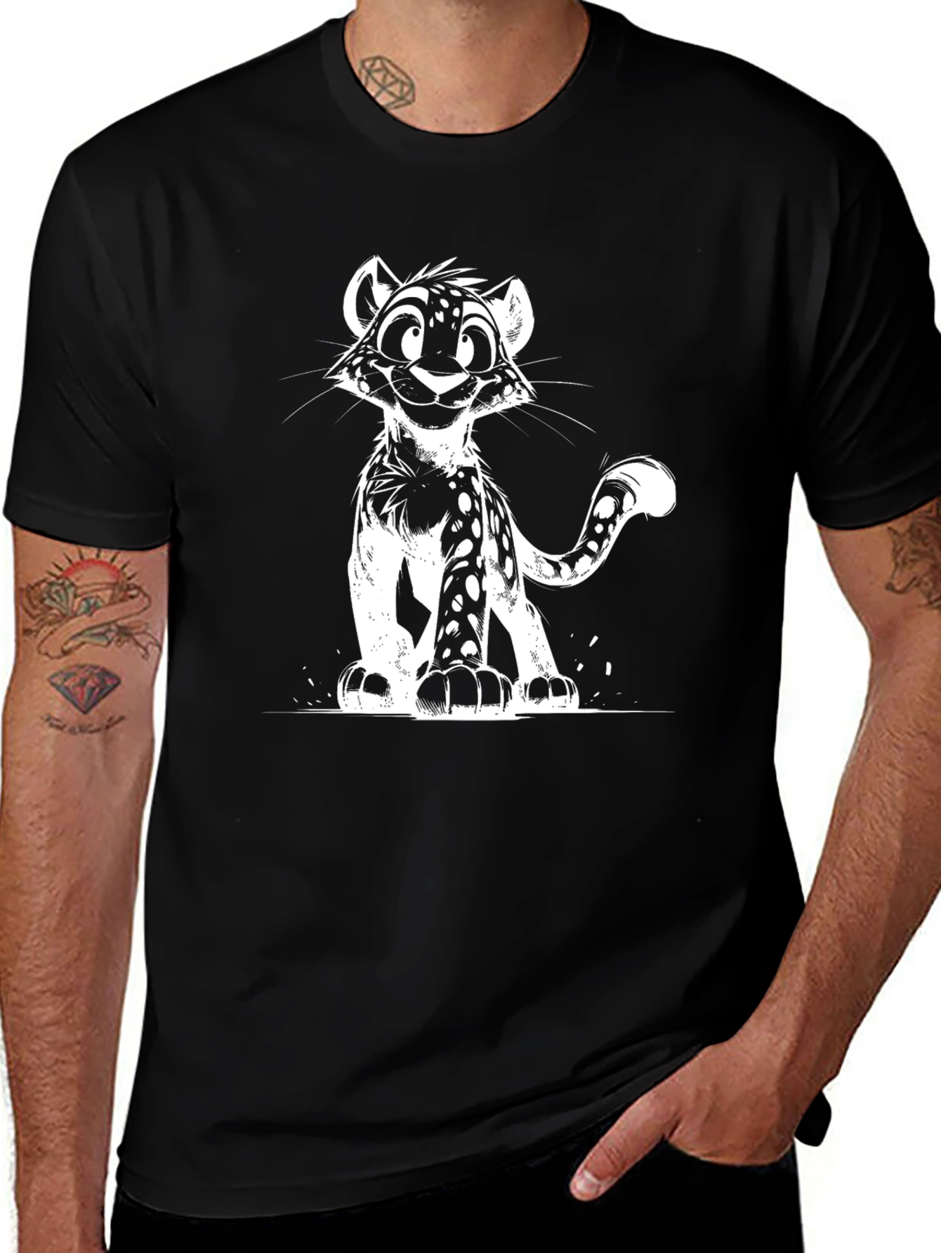 Variant 8 of Cool Black T-Shirt with Leopard Cub Graphic