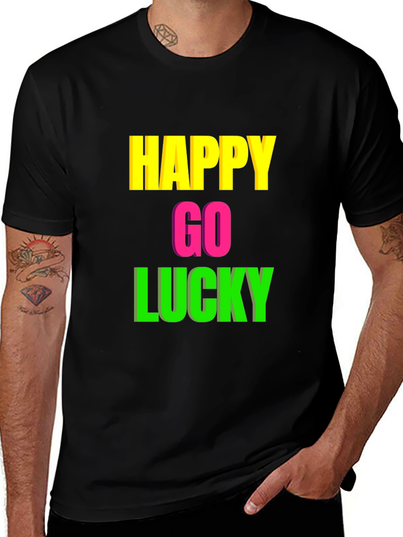 Variant 14 of Happy Go Lucky Graphic Tee - Black T-Shirt