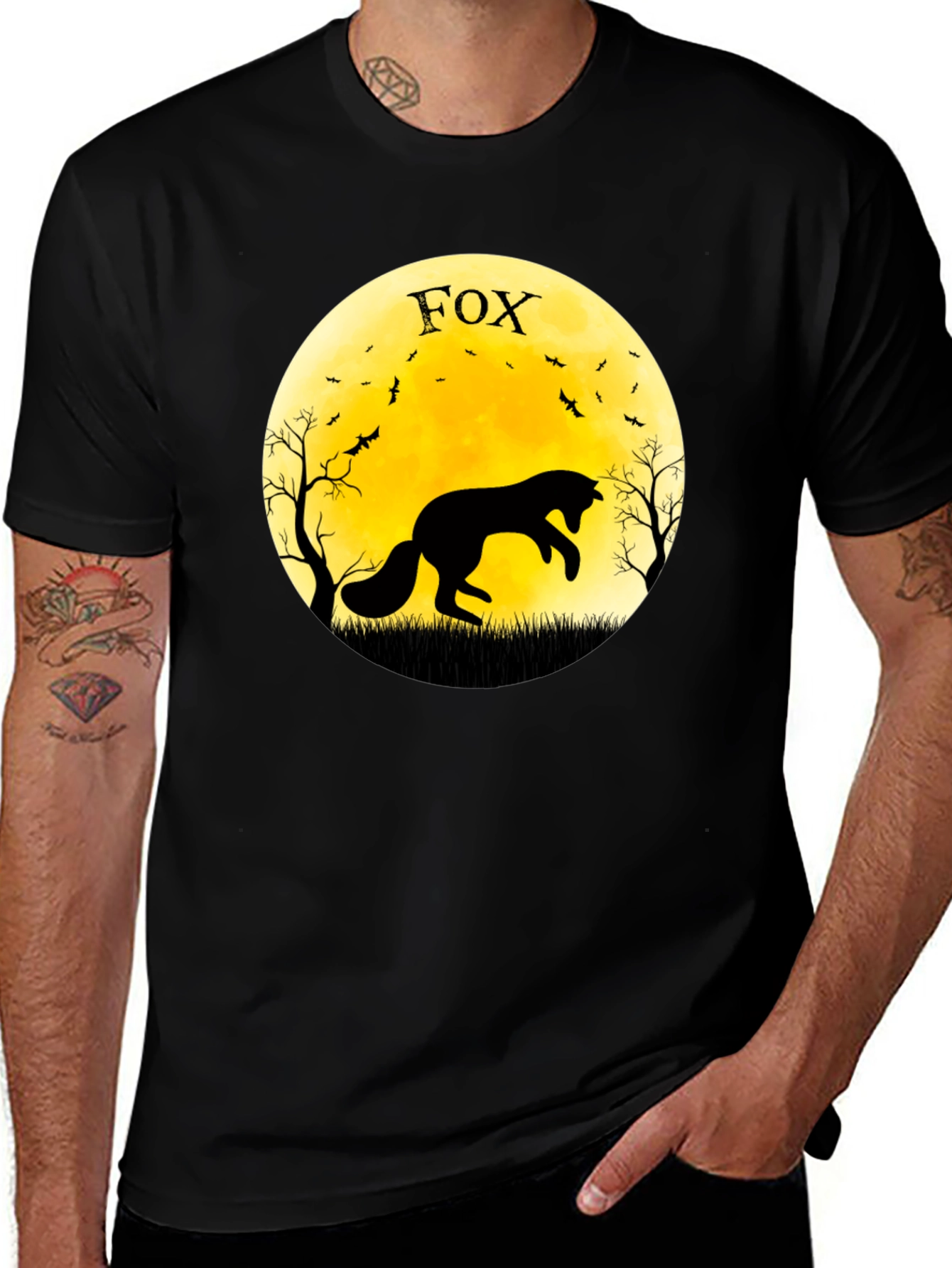 Variant 12 of Fox Moon Graphic T-Shirt - Black